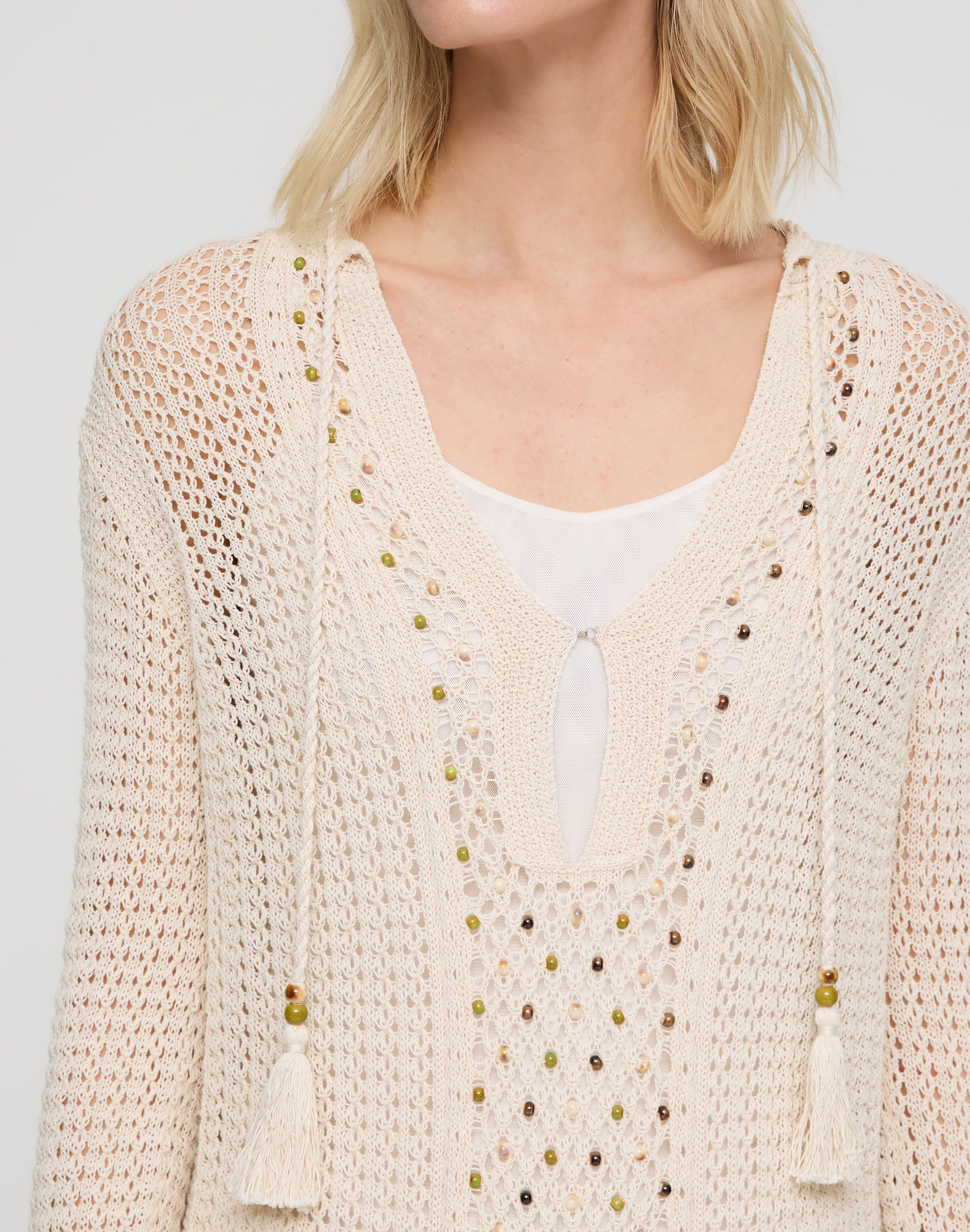 Hand Beaded Cotton Open Knit Tunic