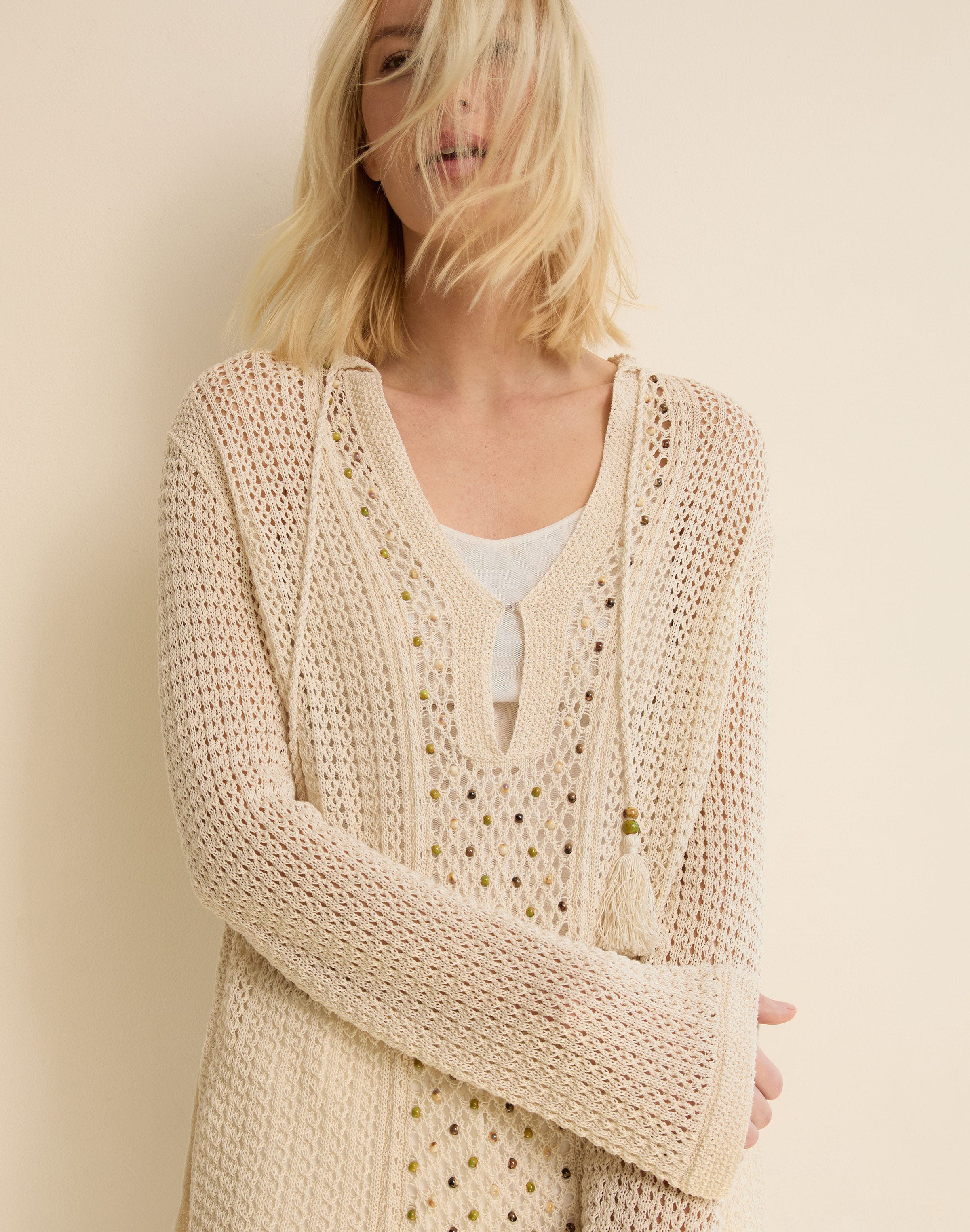 Hand Beaded Cotton Open Knit Tunic