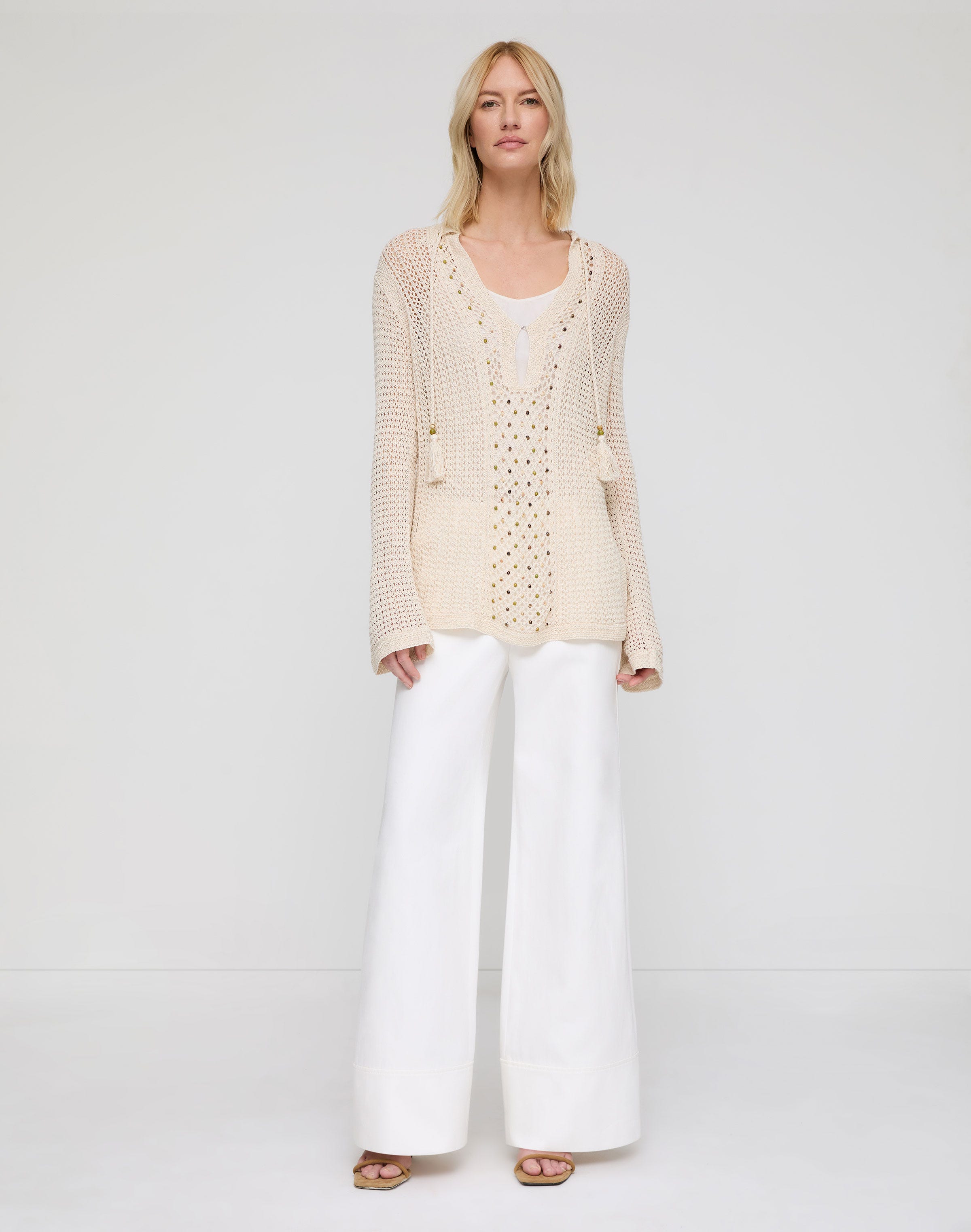 Hand Beaded Cotton Open Knit Tunic