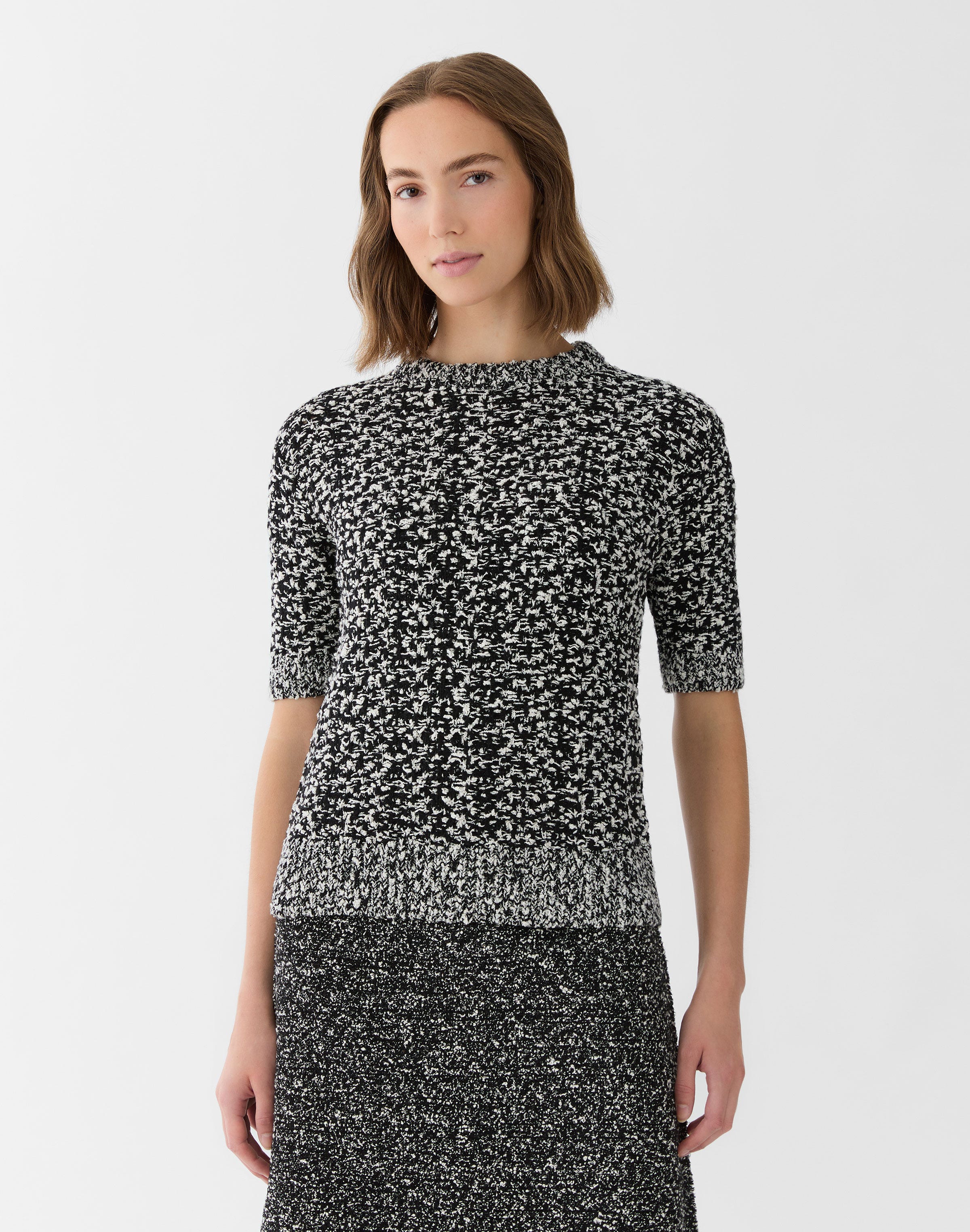 Wool-Cotton Marled Crewneck Sweater