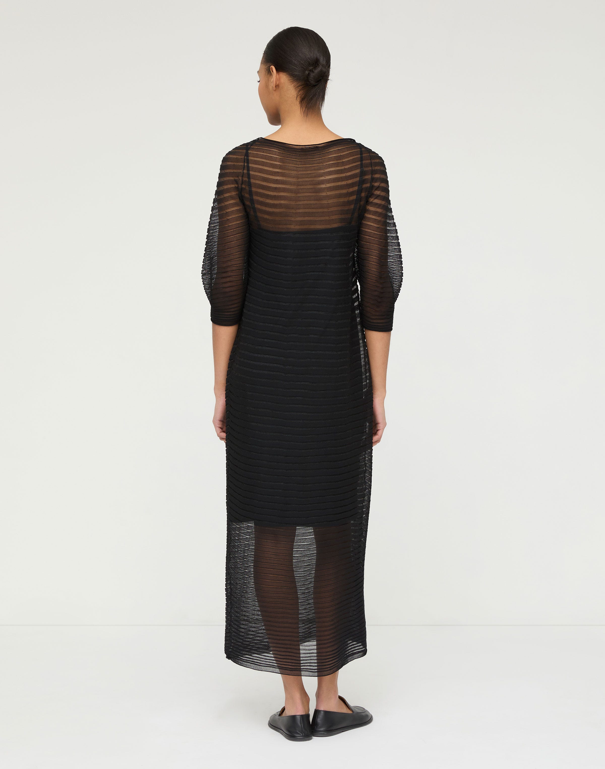 Silk Crepe Sheer Pleat Knit Dress