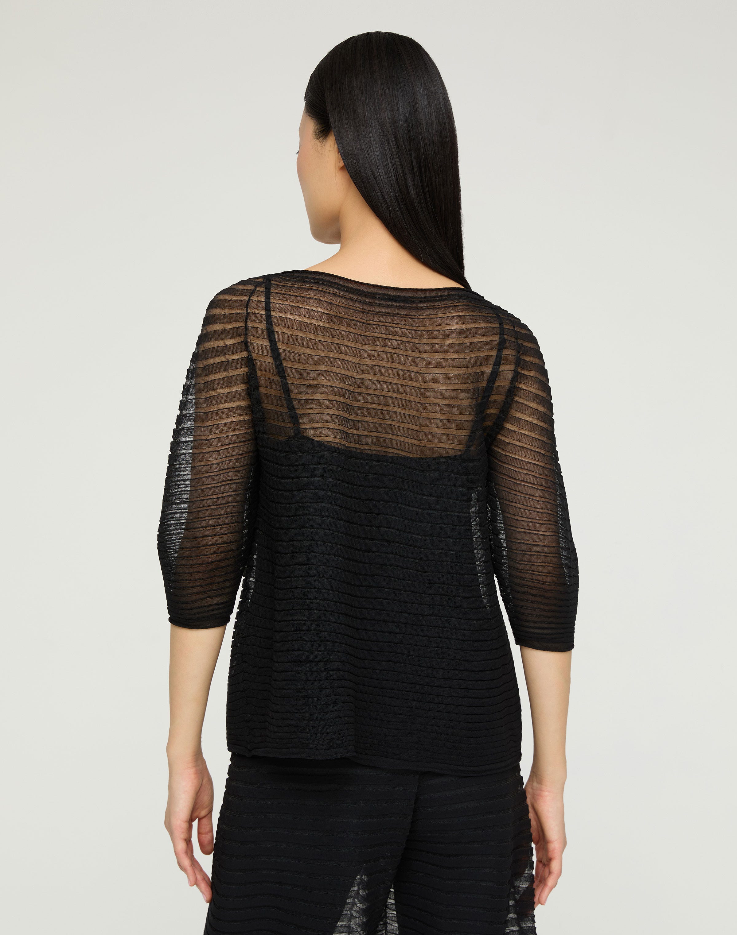 Silk Crepe Sheer Pleat Knit Top