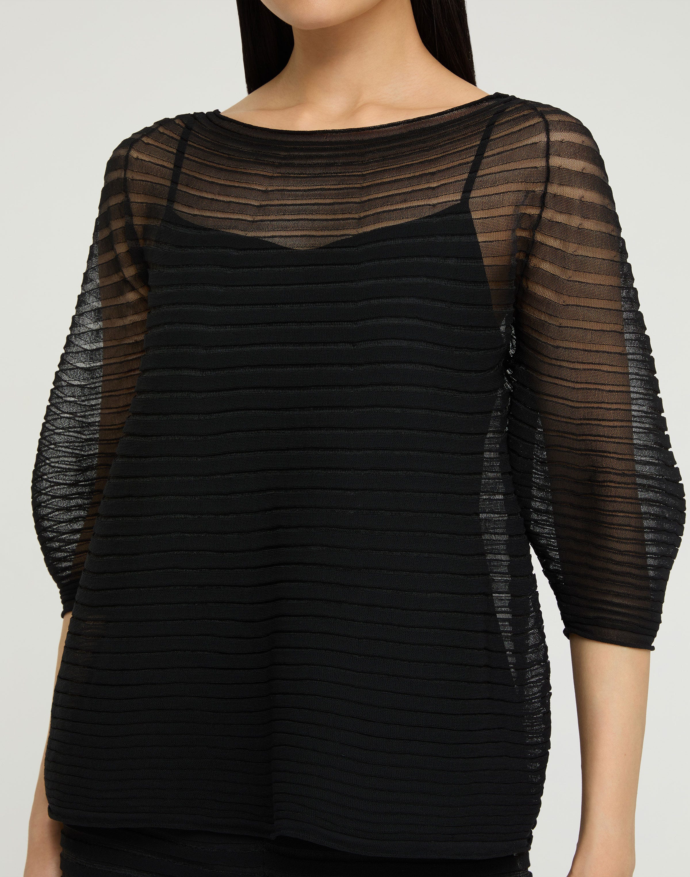 Silk Crepe Sheer Pleat Knit Top