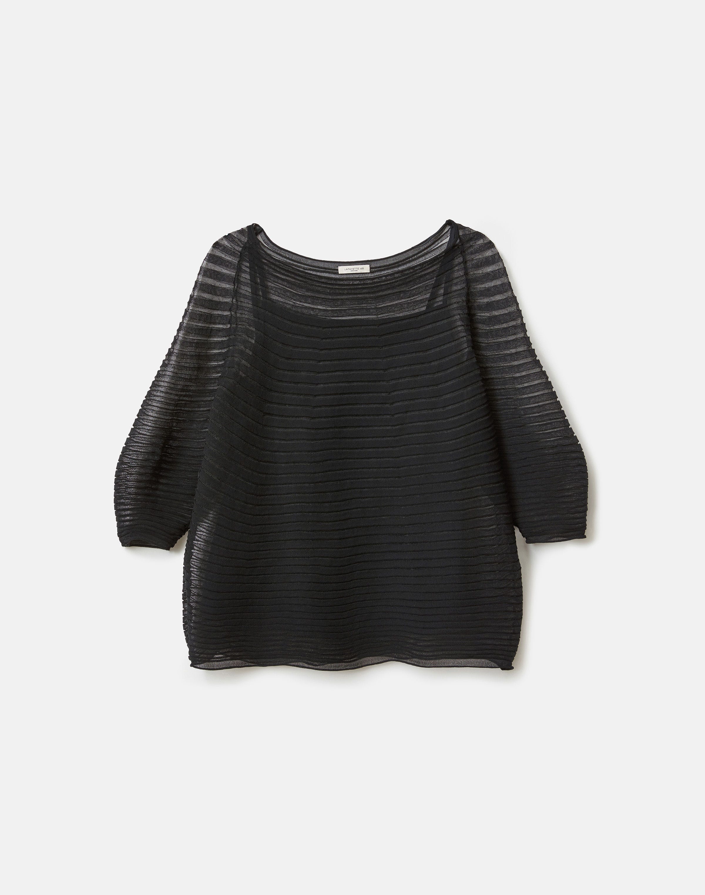 Silk Crepe Sheer Pleat Knit Top