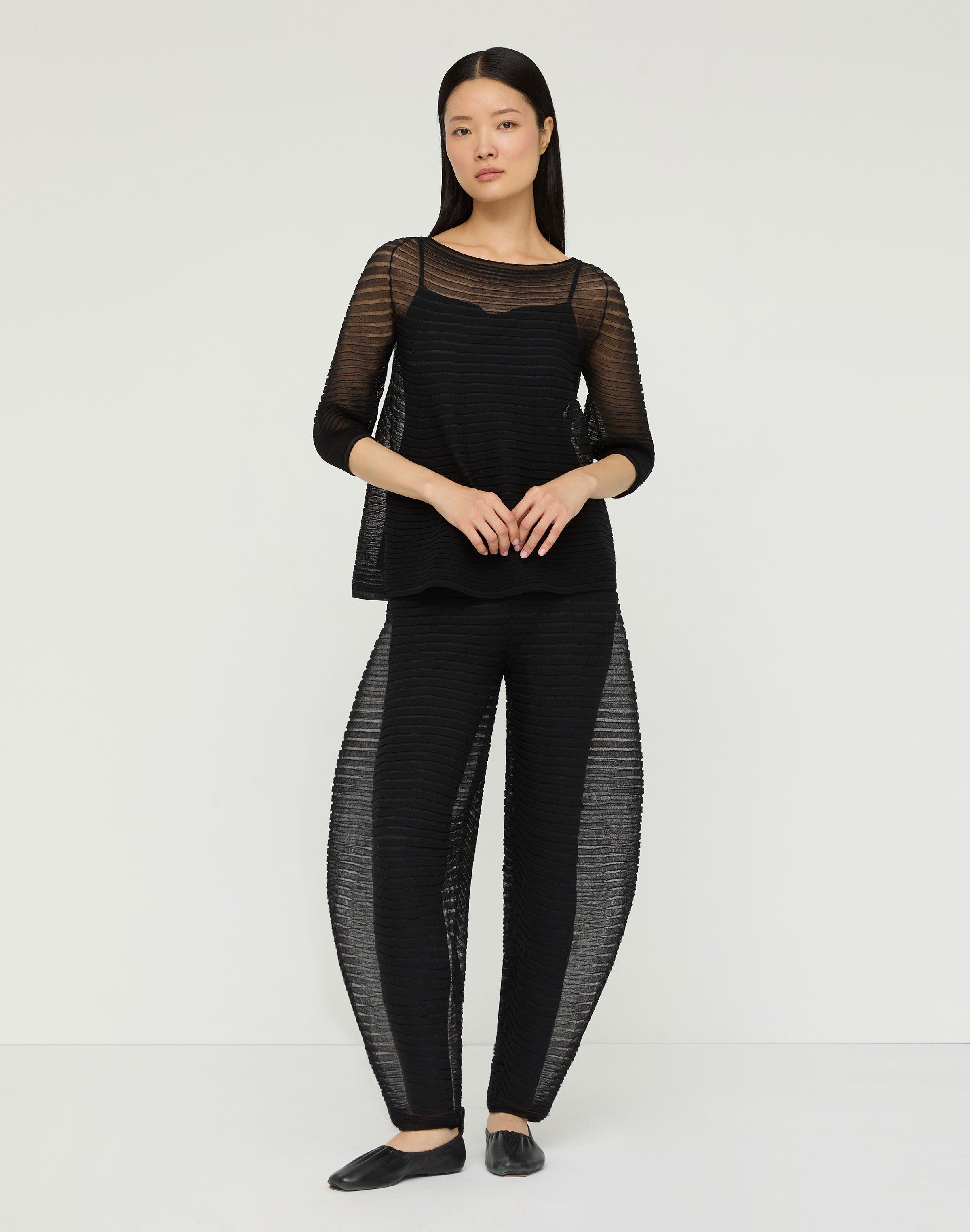 Silk Crepe Sheer Pleat Knit Pant & Legging