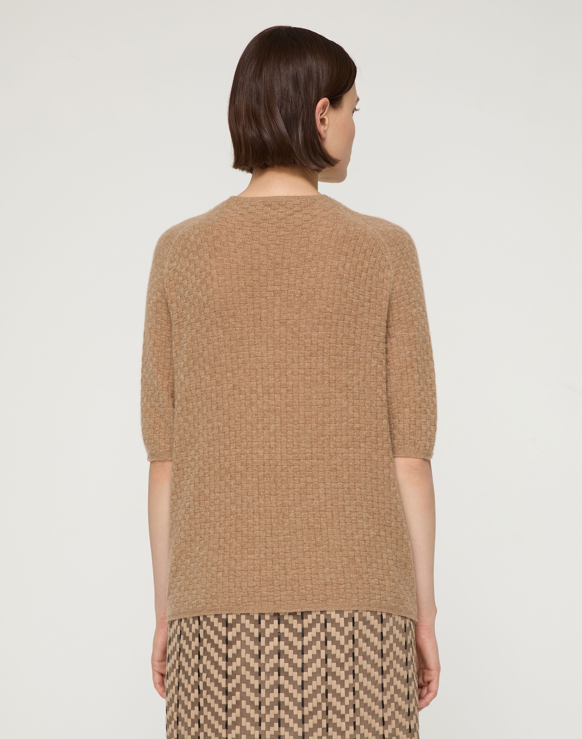 Cashmere Basket Stitch Short Sleeve Sweater