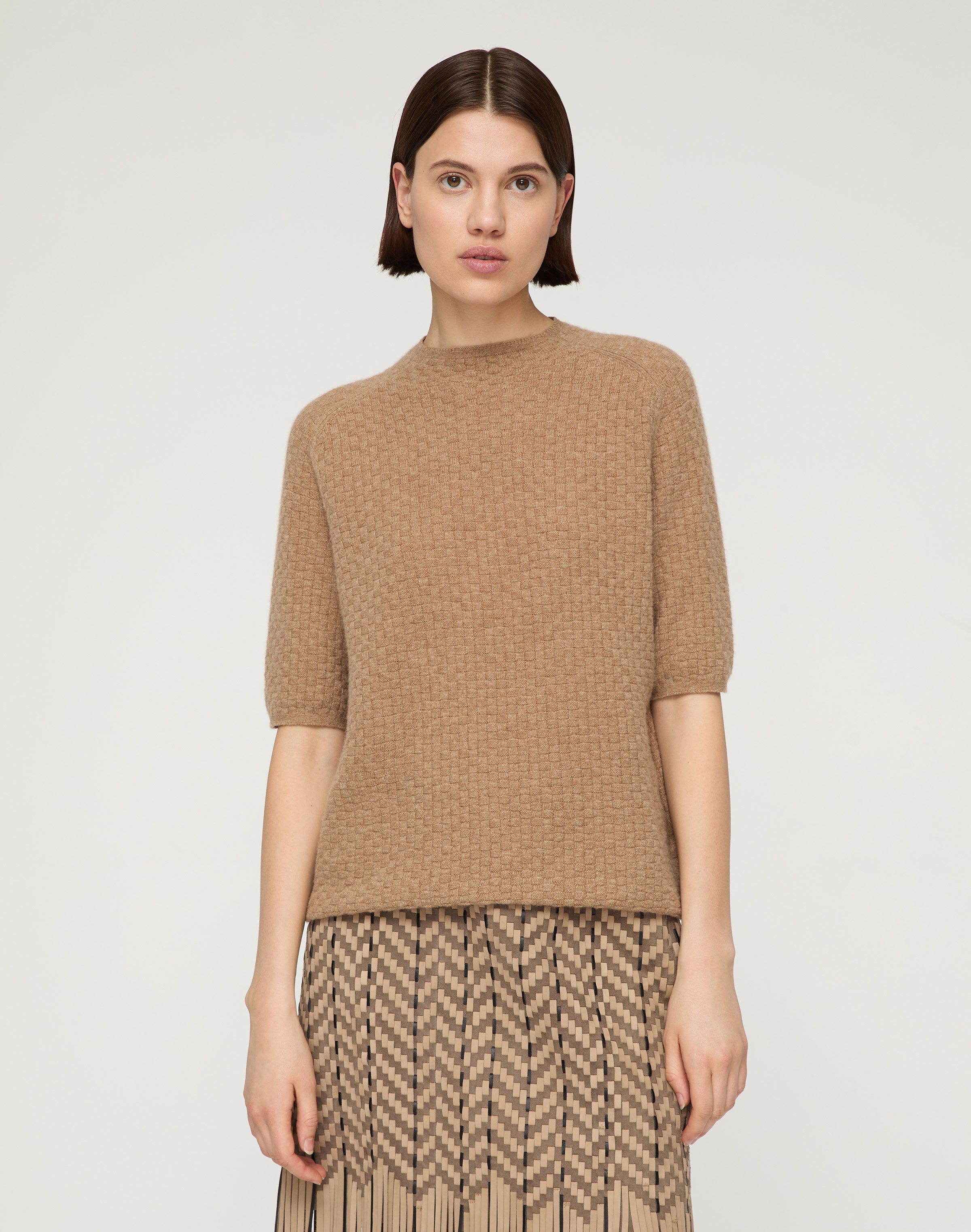 Cashmere Basket Stitch Short Sleeve Sweater