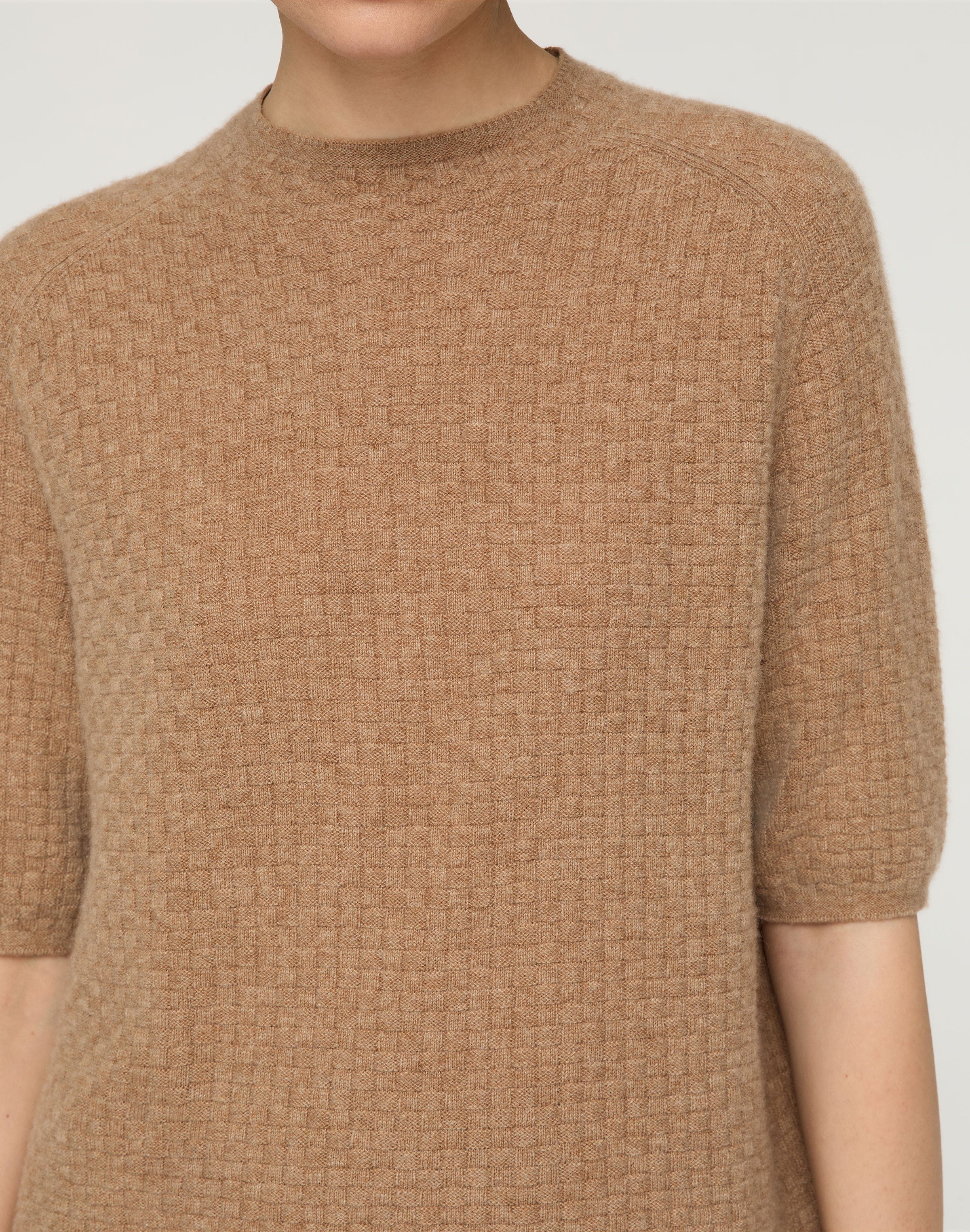 Cashmere Basket Stitch Short Sleeve Sweater