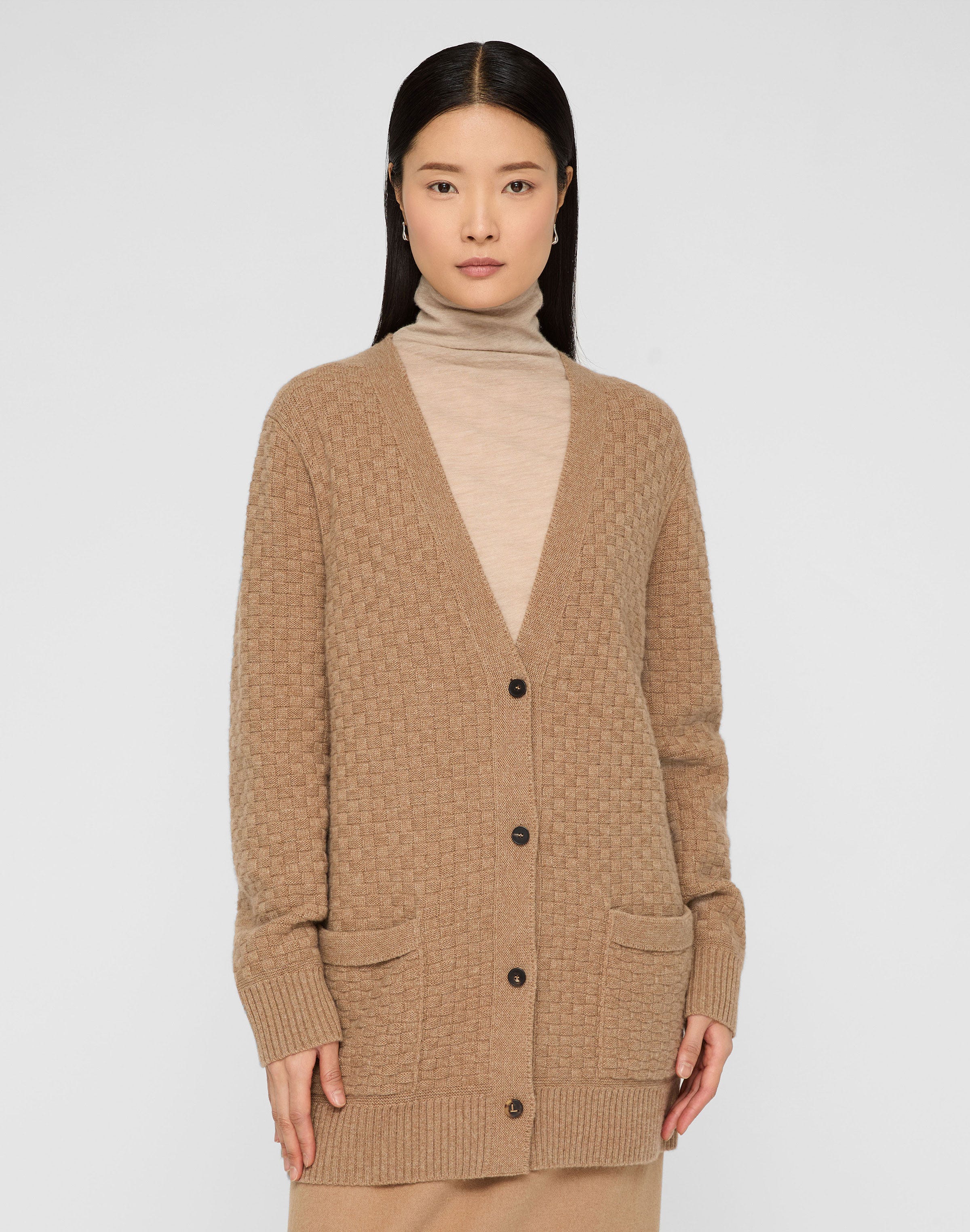 Cashmere Basket Stitch Pocket Cardigan