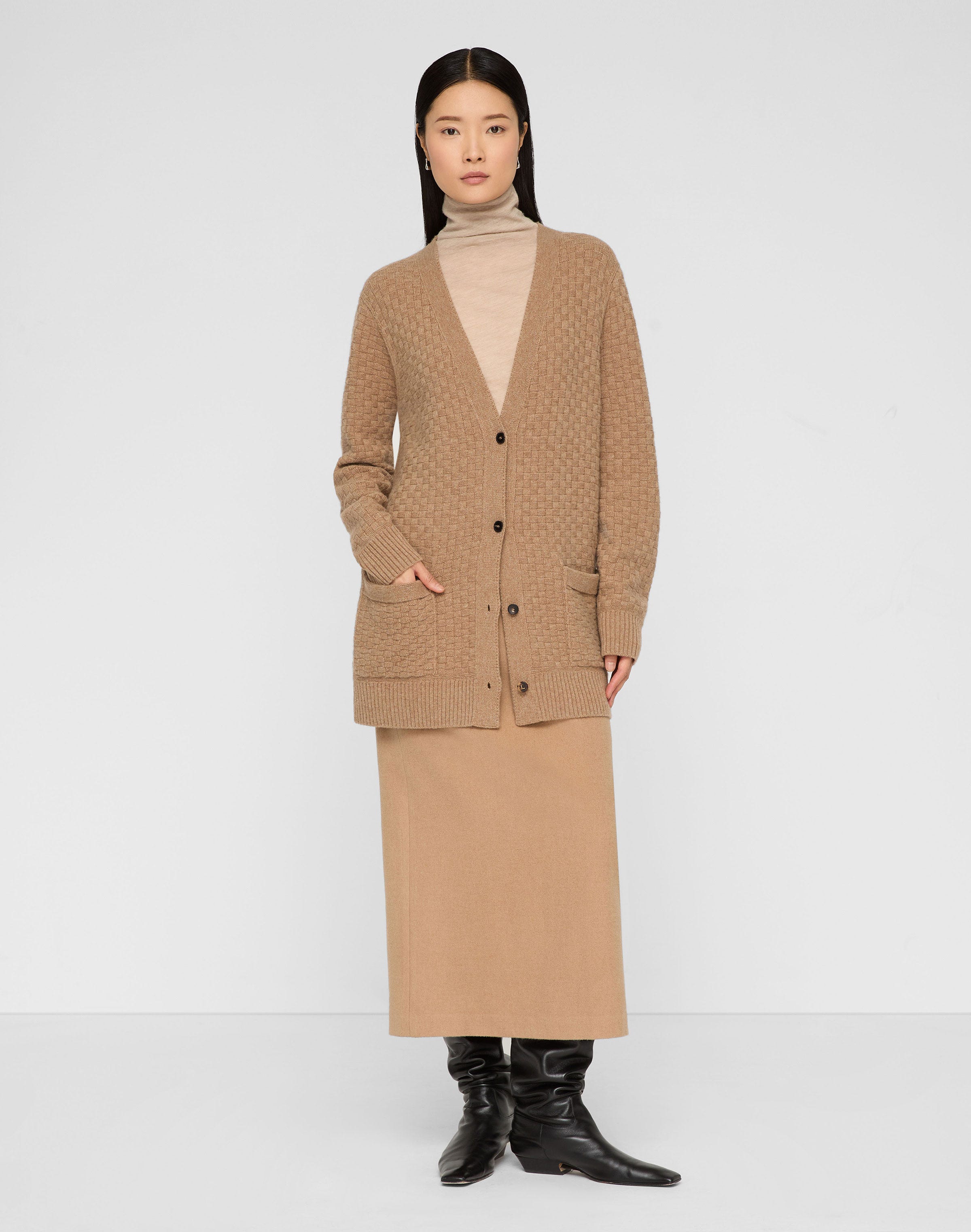 Cashmere Basket Stitch Pocket Cardigan