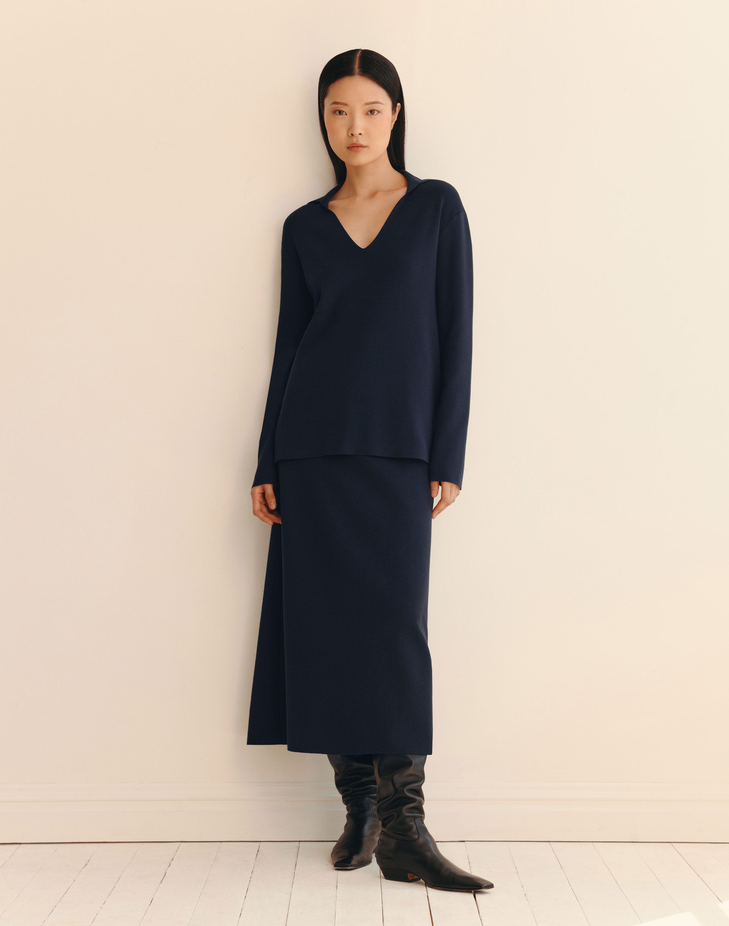 Responsible Matte Crepe Split Collar Sweater