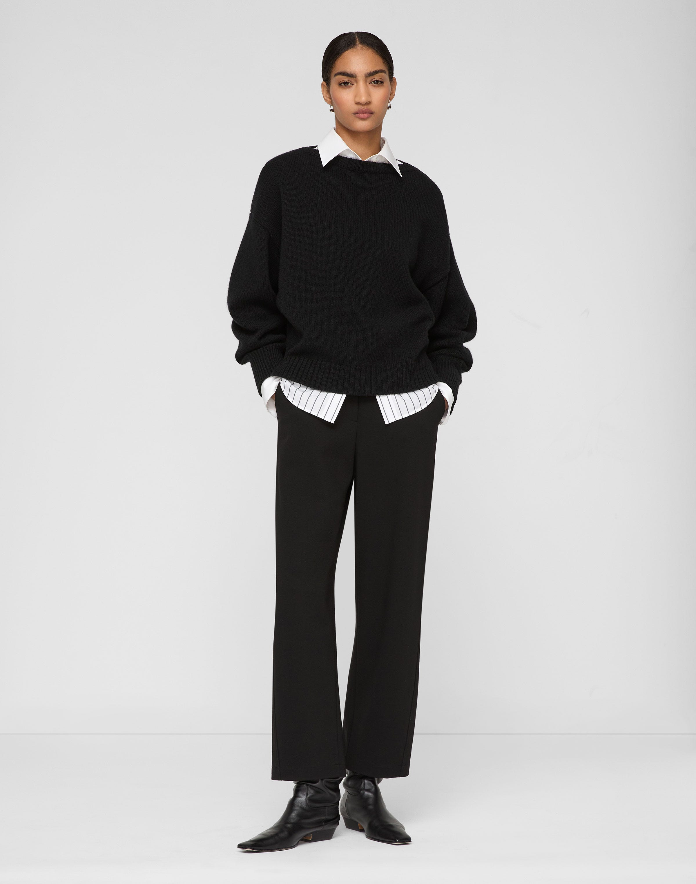 Merino Wool-Cashmere Tapered Sweater