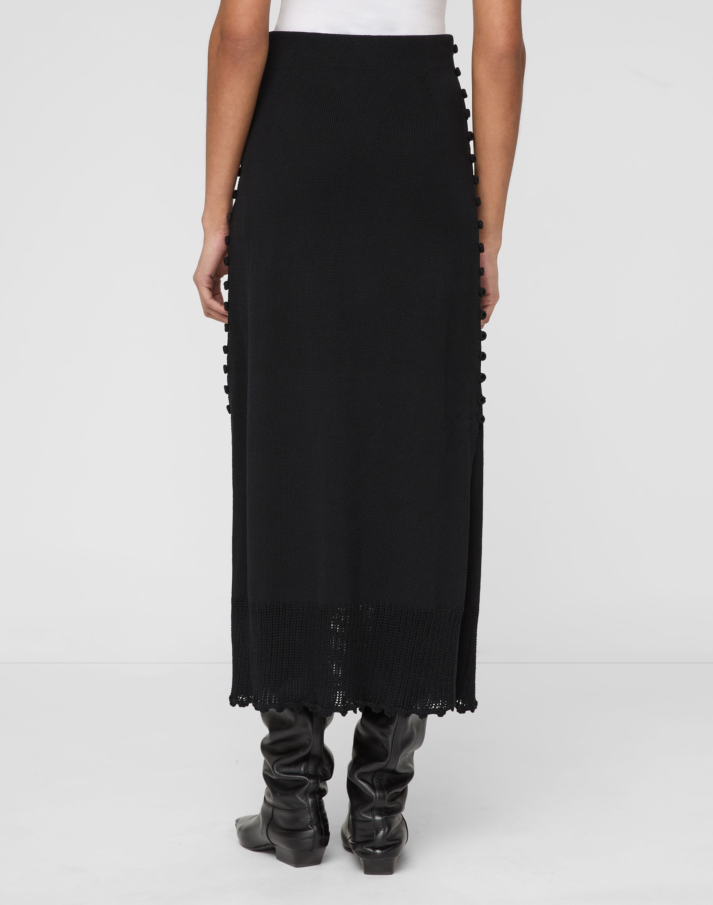Cotton-Silk Tape Crochet Trim Knit Skirt