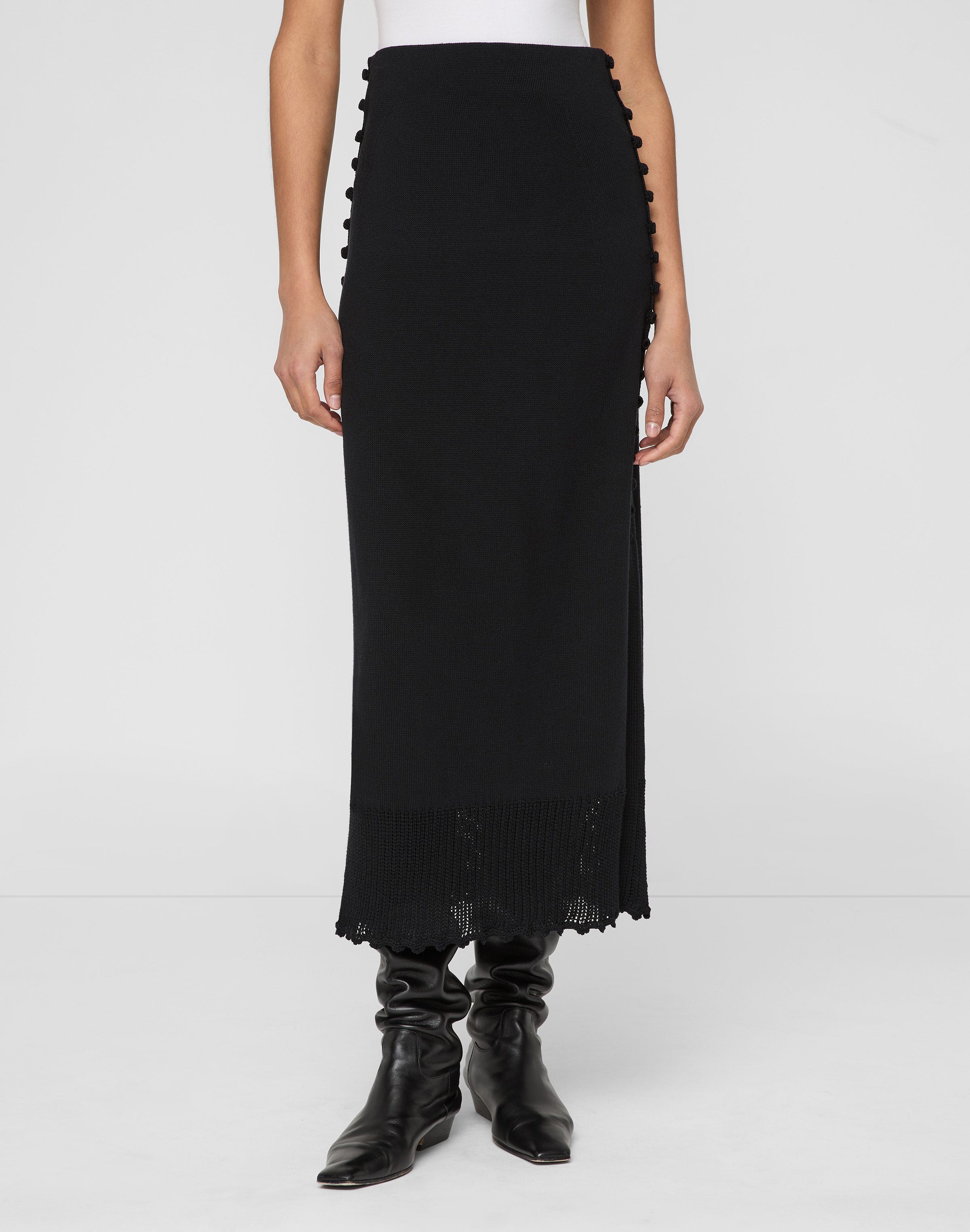 Cotton-Silk Tape Crochet Trim Knit Skirt