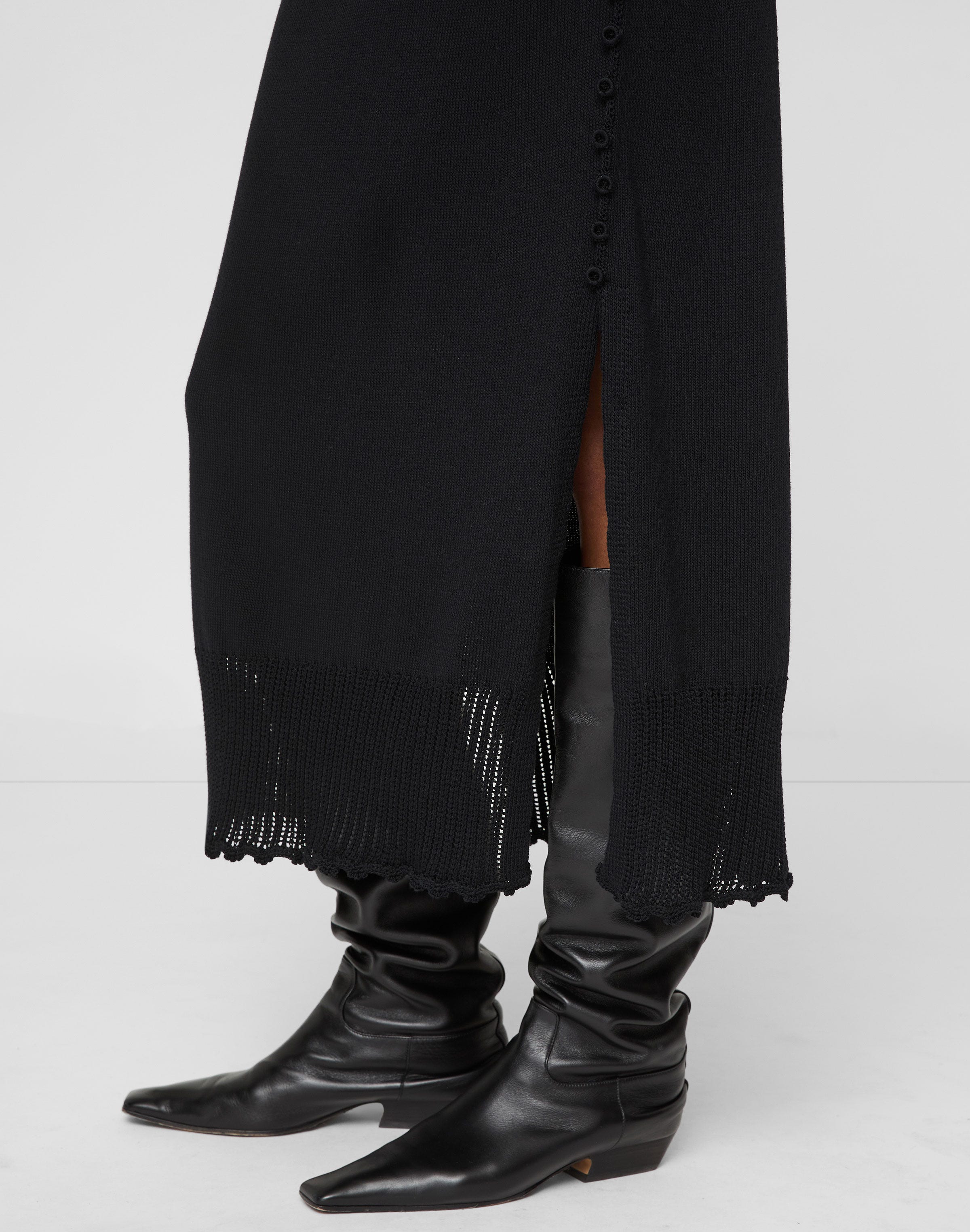 Cotton-Silk Tape Crochet Trim Knit Skirt