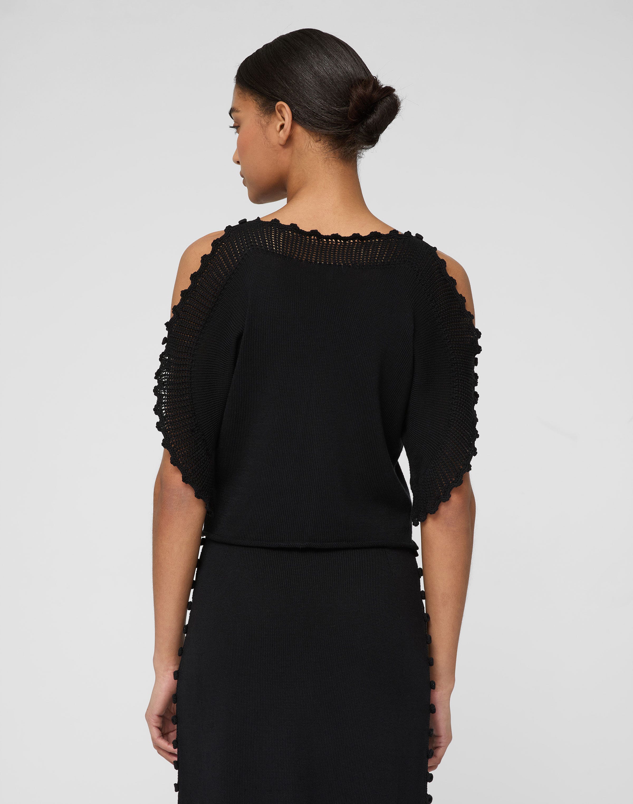 Cotton-Silk Tape Crochet Trim Sweater