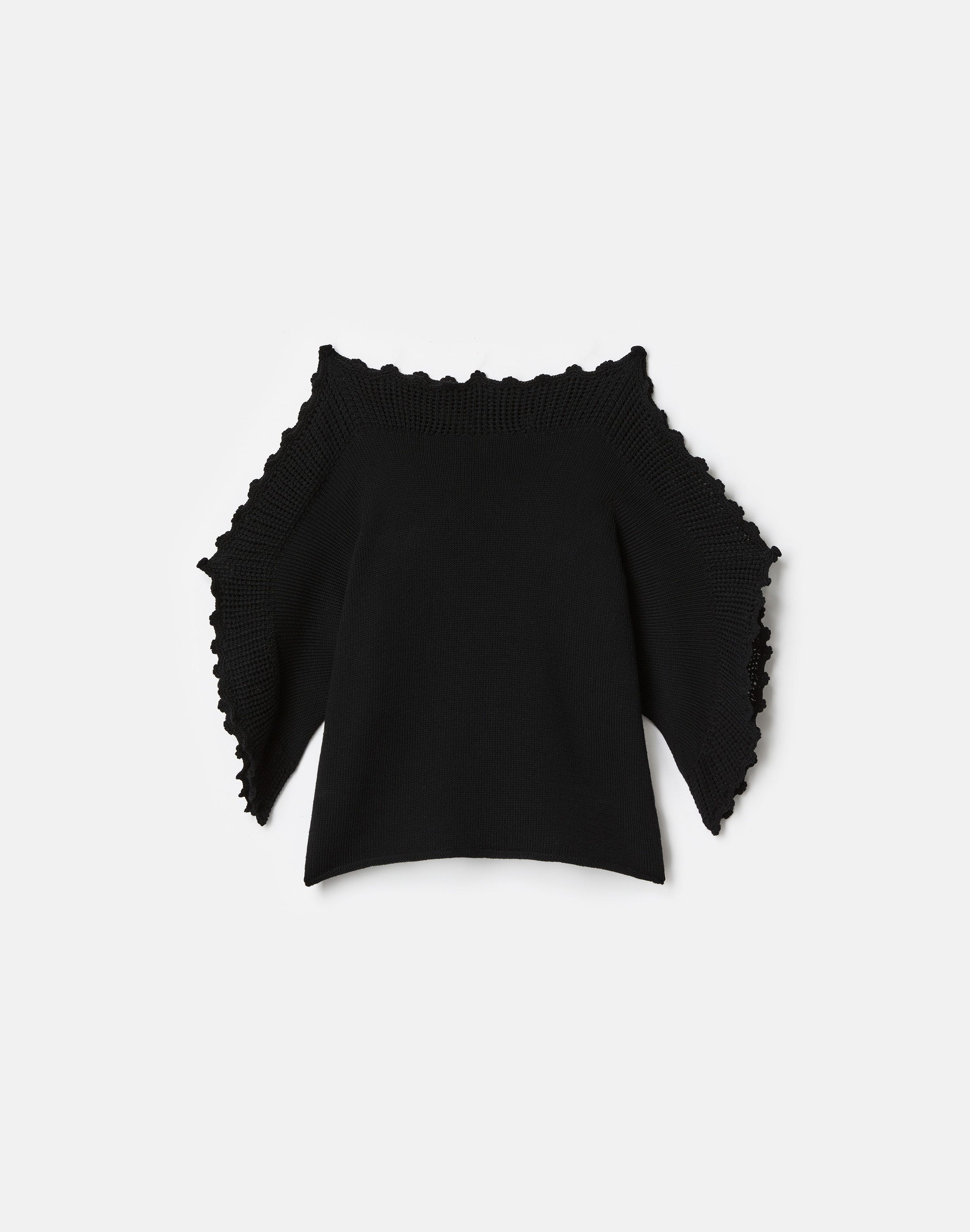 Cotton-Silk Tape Crochet Trim Sweater