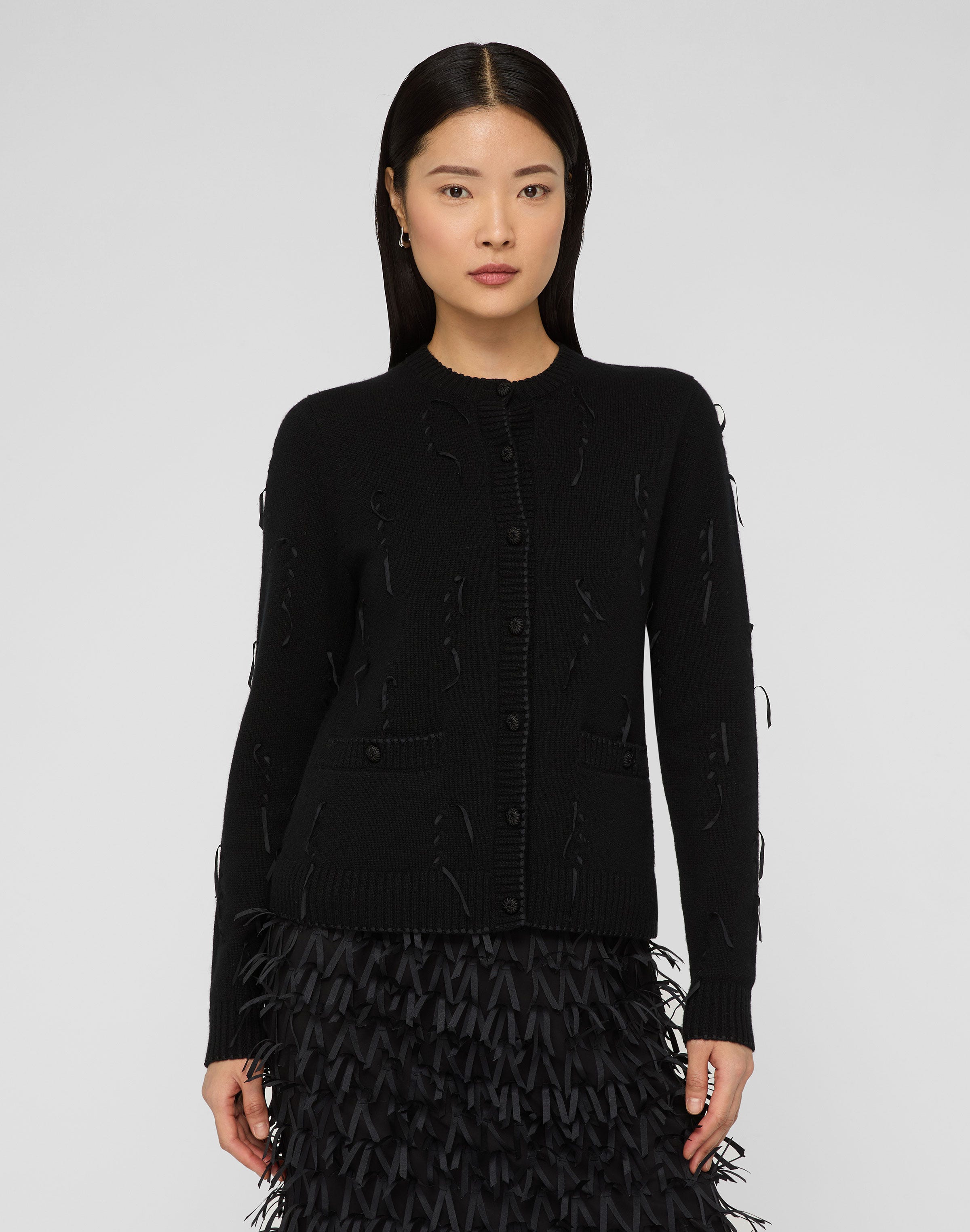 Hand Embellished Ribbon Cashmere Cardigan