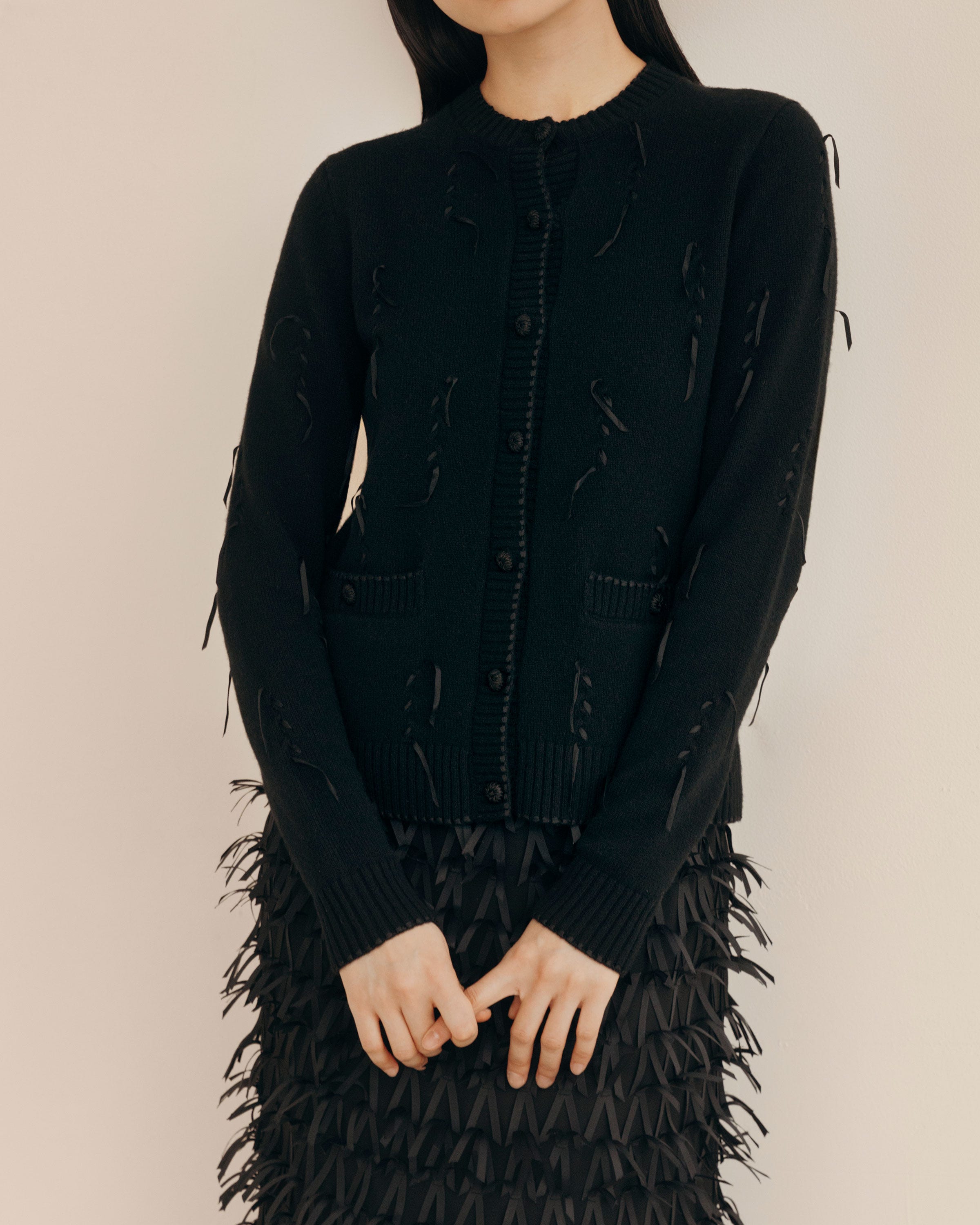 Hand Embellished Ribbon Cashmere Cardigan
