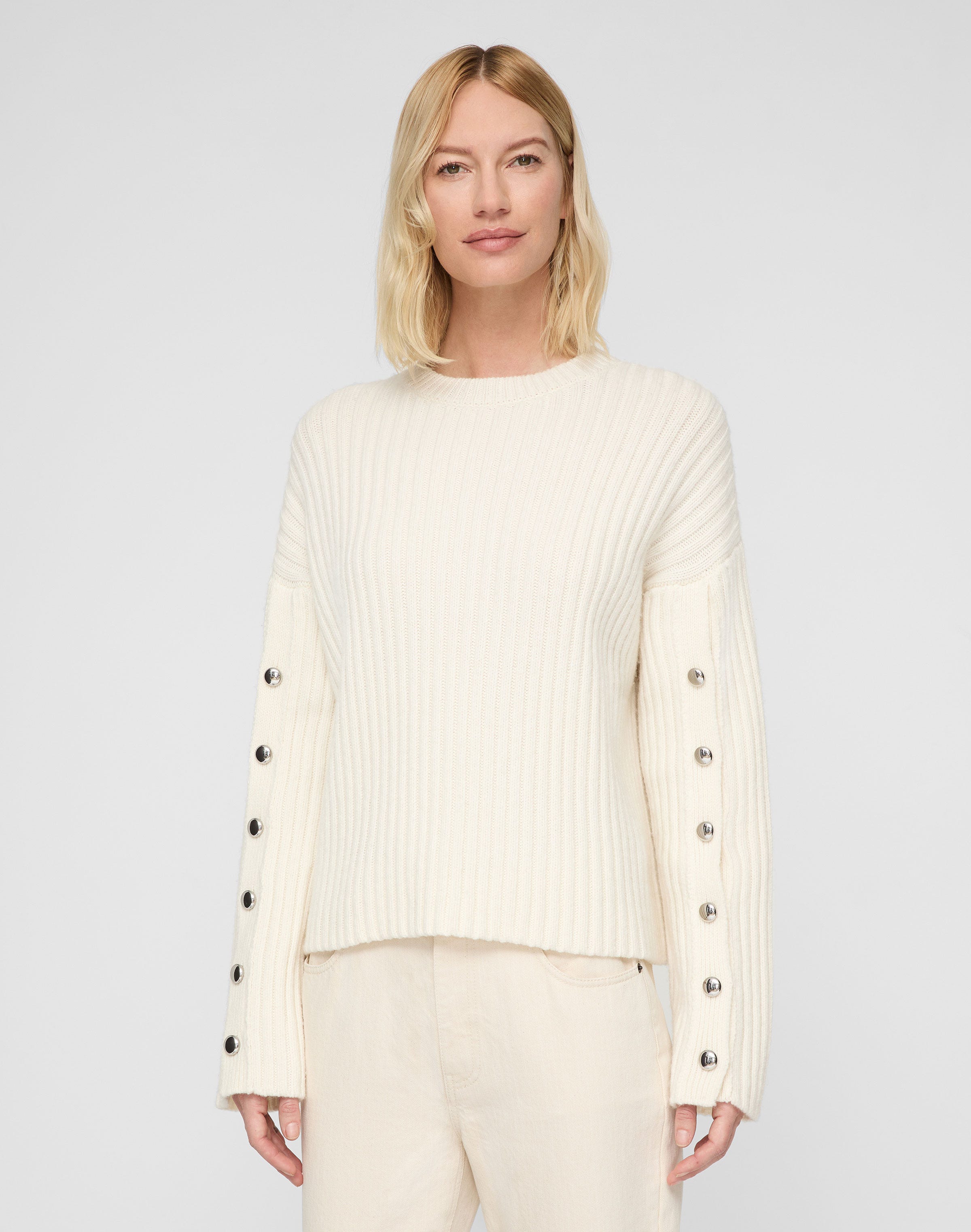 Merino Wool-Cashmere Button Sleeve Sweater