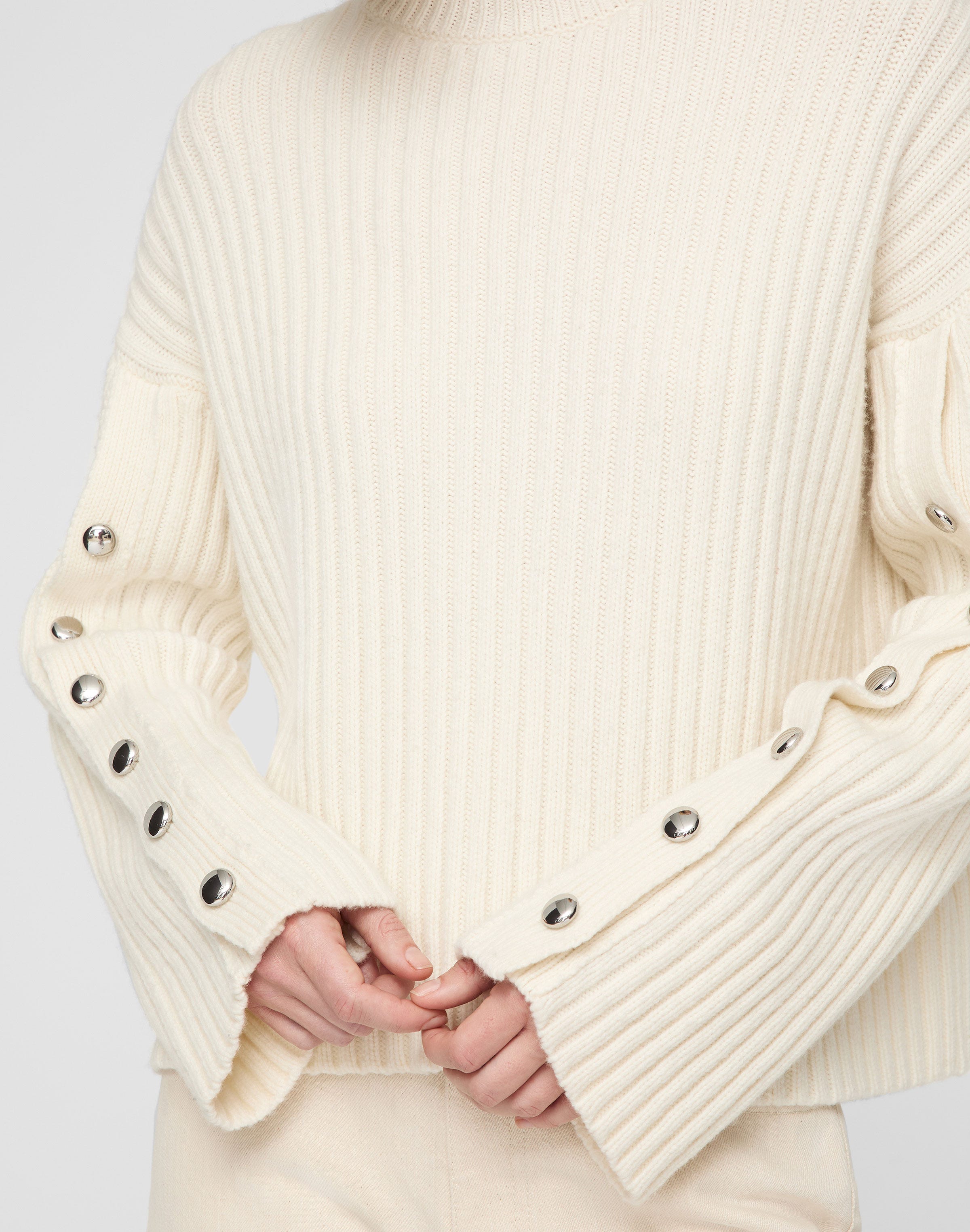 Merino Wool-Cashmere Button Sleeve Sweater