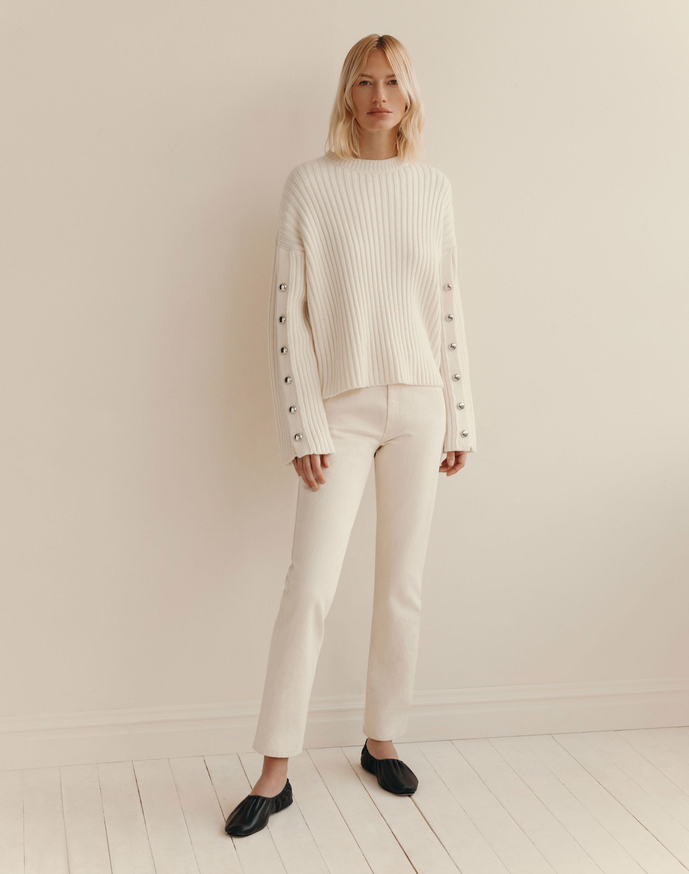 Merino Wool-Cashmere Button Sleeve Sweater