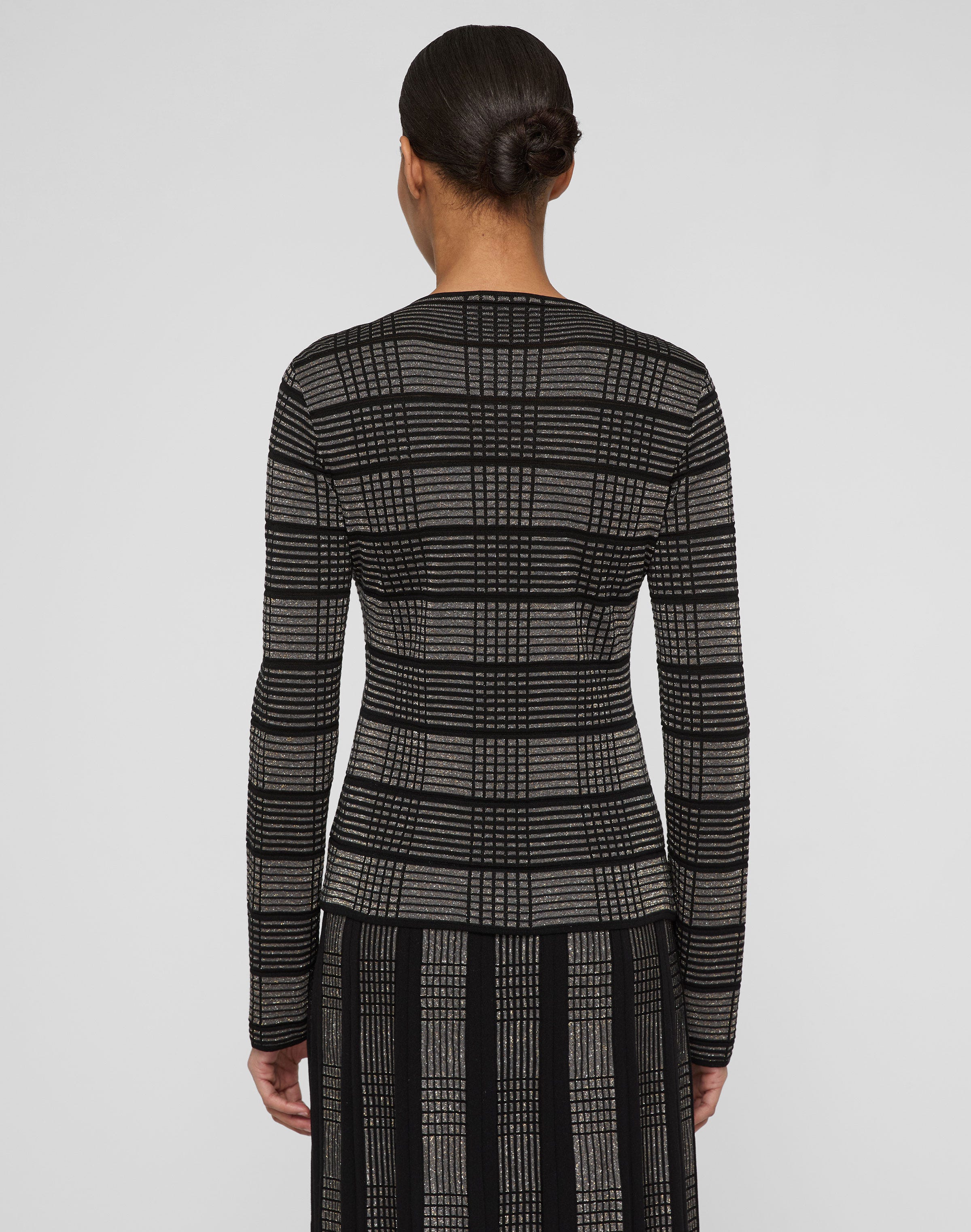 Metallic Check Finespun Voile Crewneck Sweater