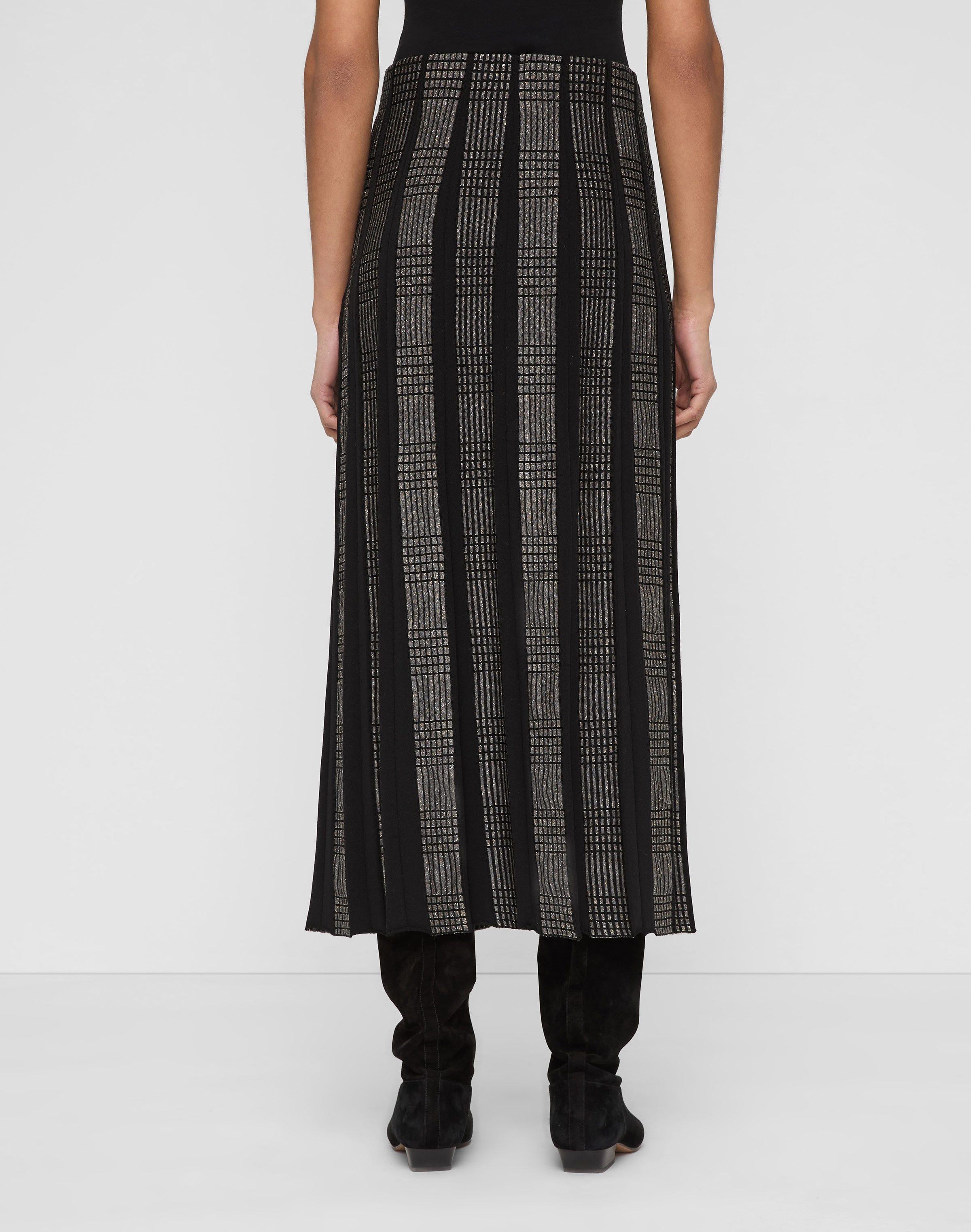Metallic Check Finespun Voile Knit Pleated Skirt