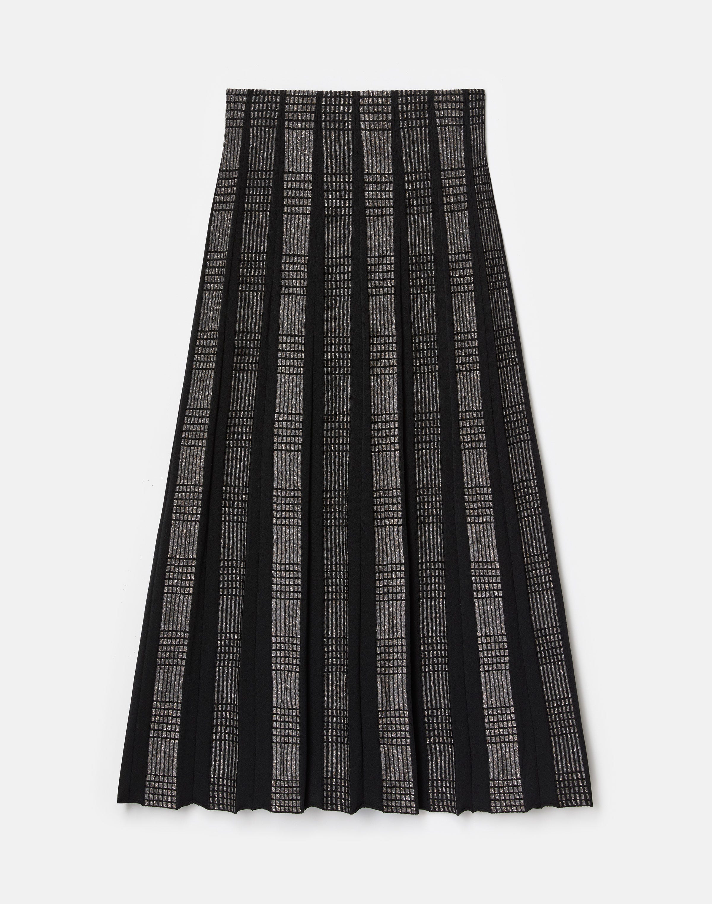 Metallic Check Finespun Voile Knit Pleated Skirt