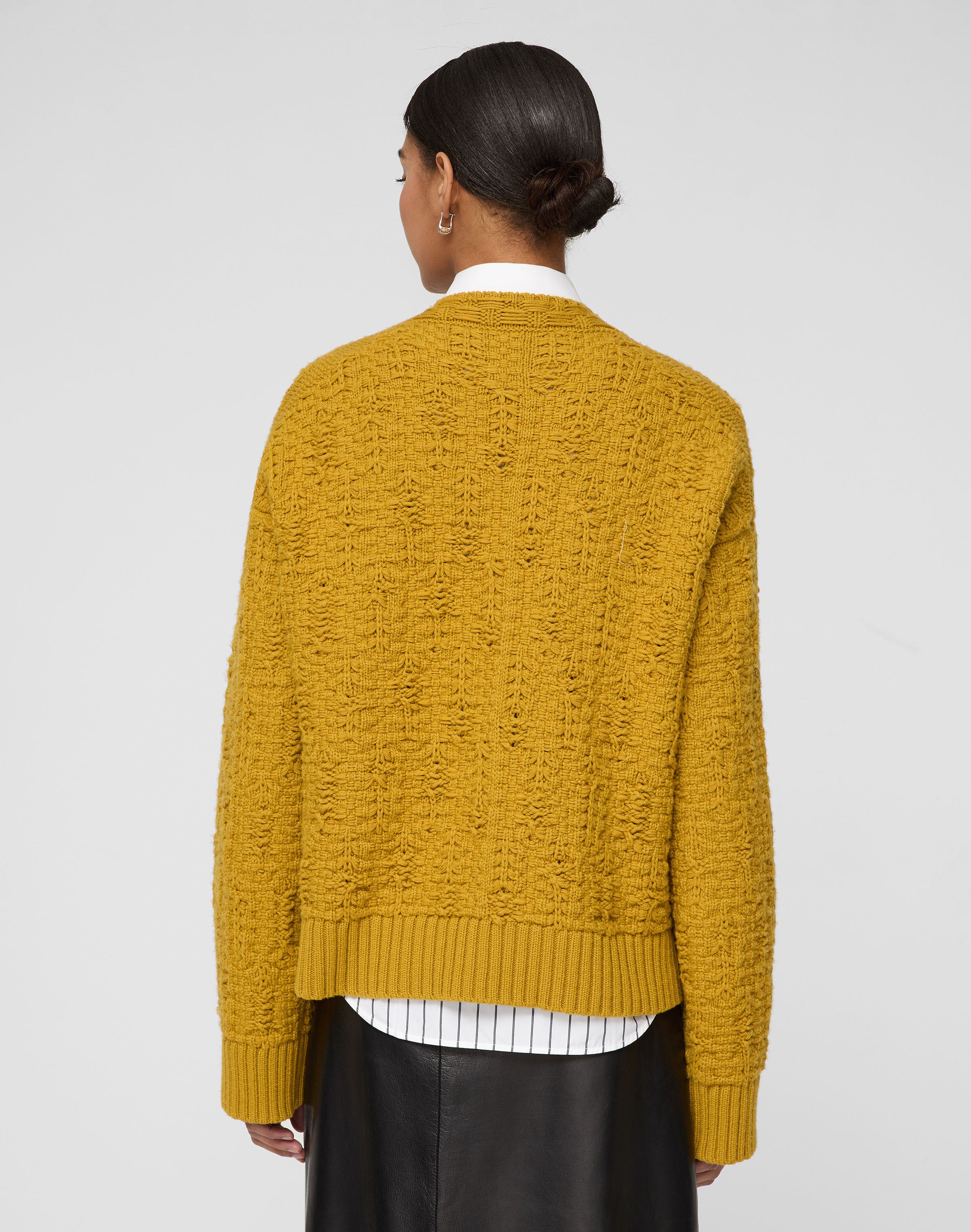 Wool-Cashmere Textured Stitch Crewneck Sweater