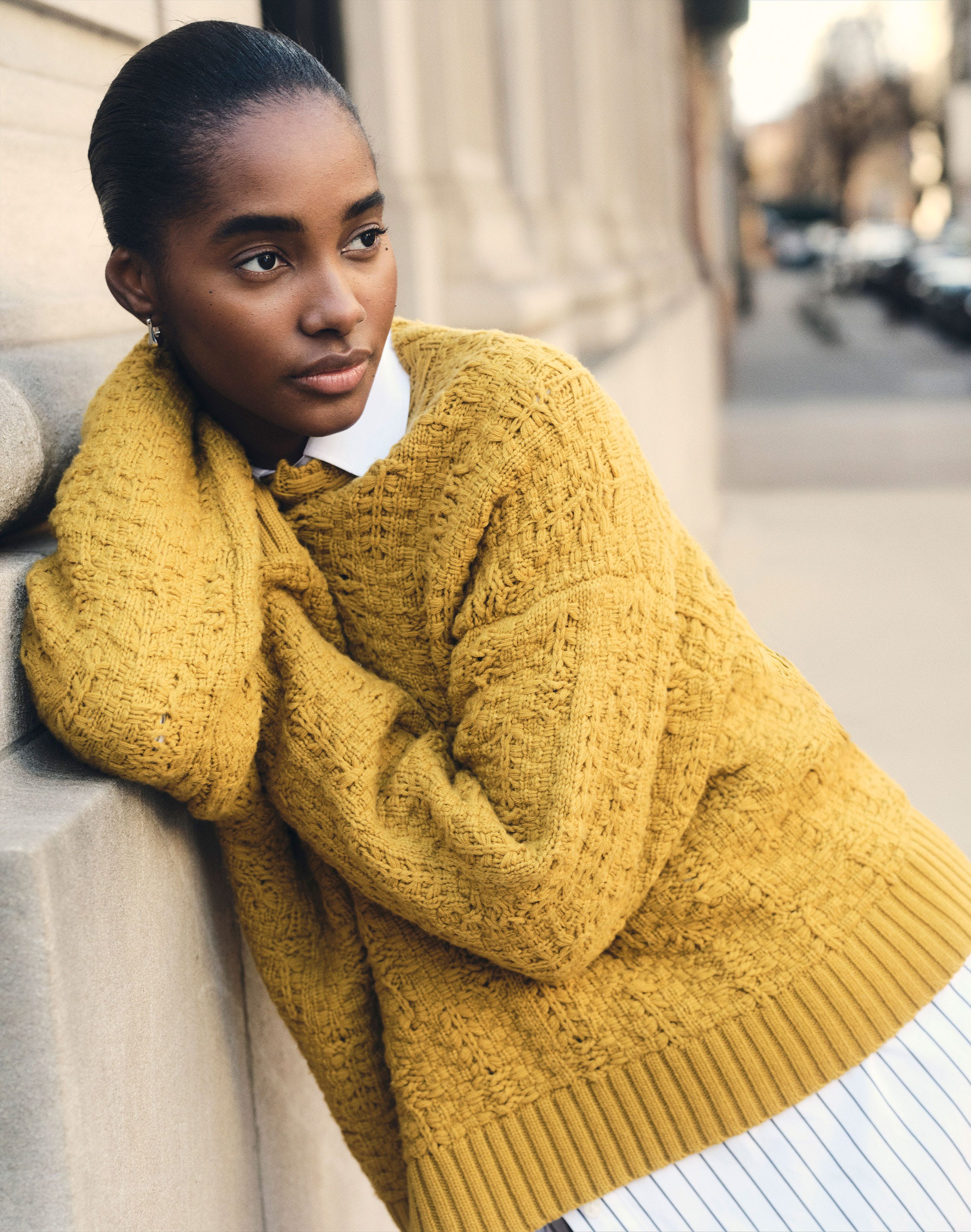 Wool-Cashmere Textured Stitch Crewneck Sweater