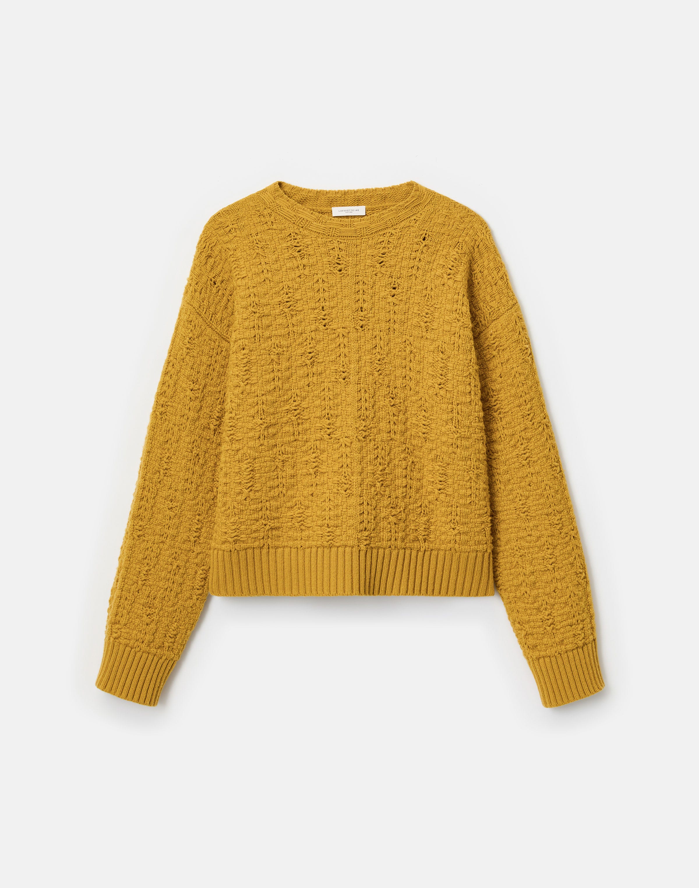 Wool-Cashmere Textured Stitch Crewneck Sweater