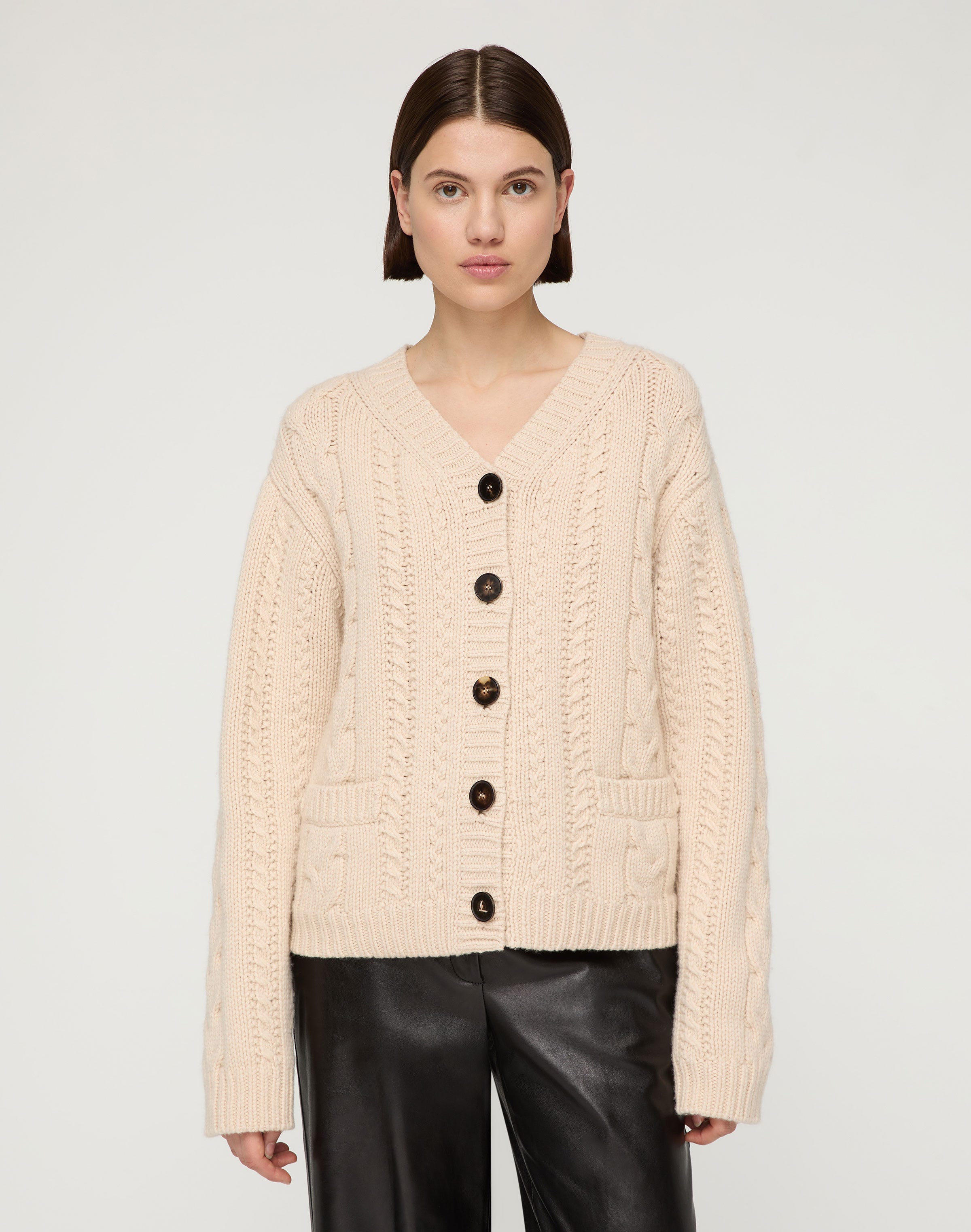 Merino Wool-Cashmere Cable Knit Cardigan