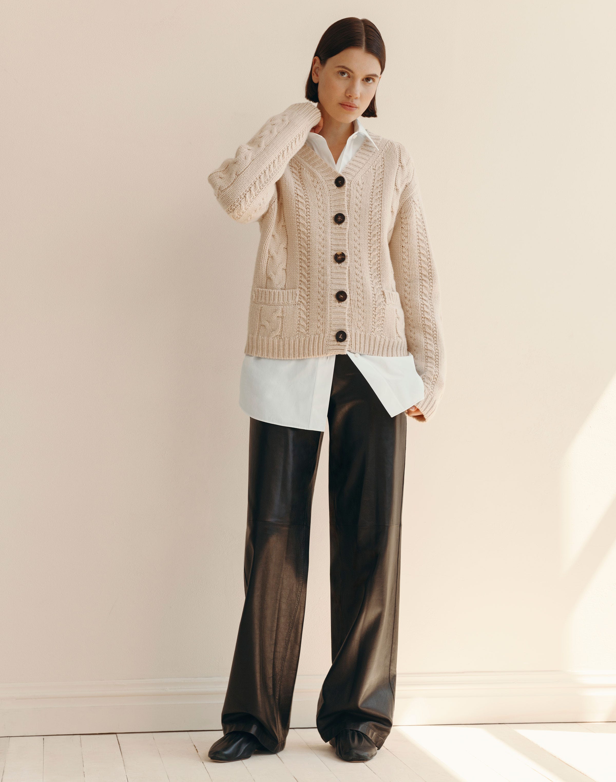 Merino Wool-Cashmere Cable Knit Cardigan