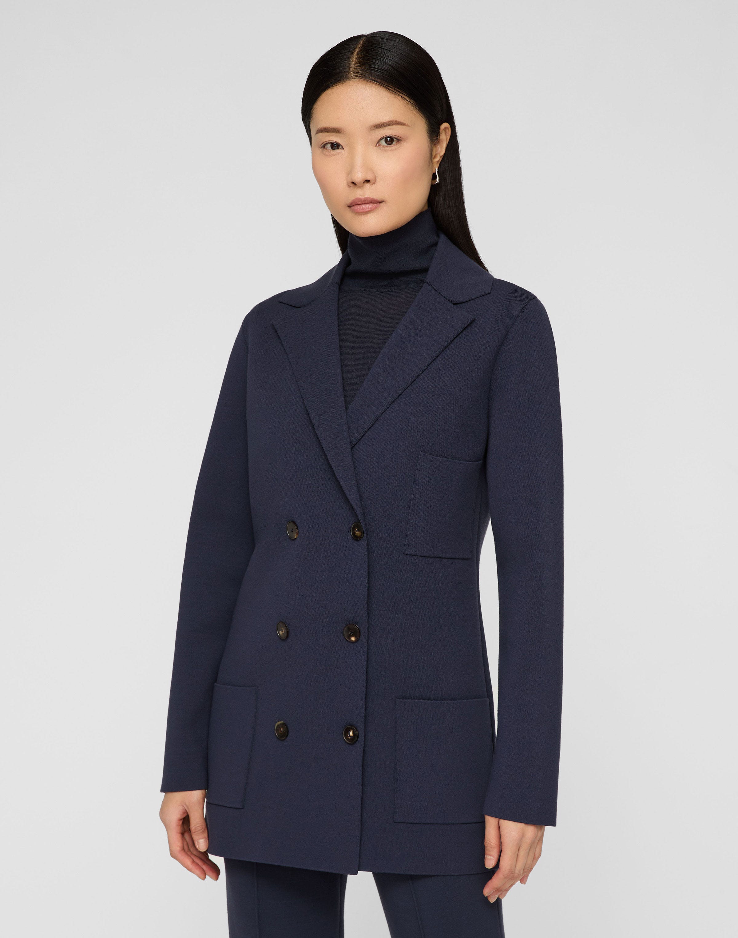 Responsible Matte Crepe Knit Double Breasted Blazer