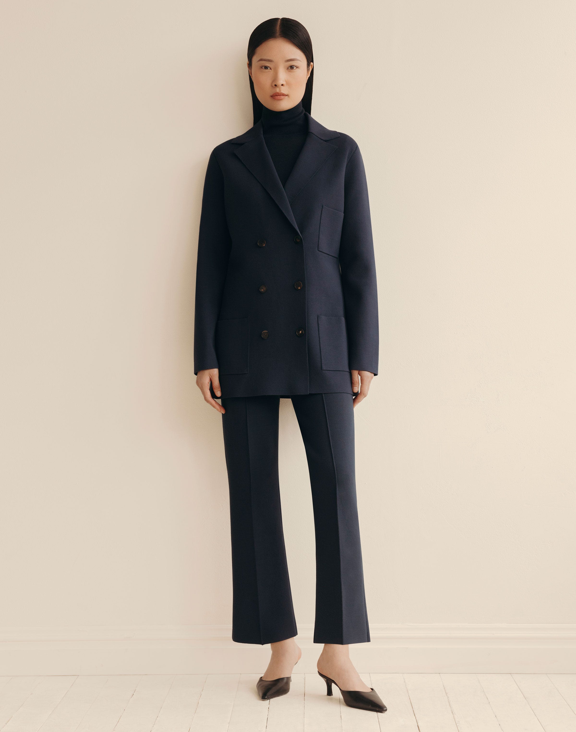 Responsible Matte Crepe Knit Double Breasted Blazer
