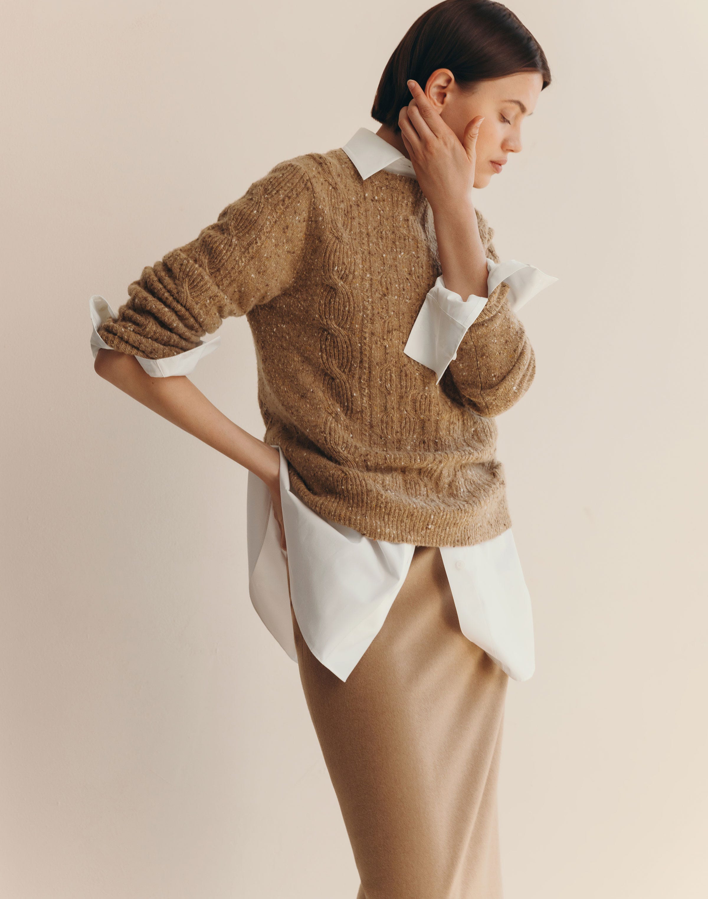 Cashmere Donegal Cable Knit Crewneck Sweater