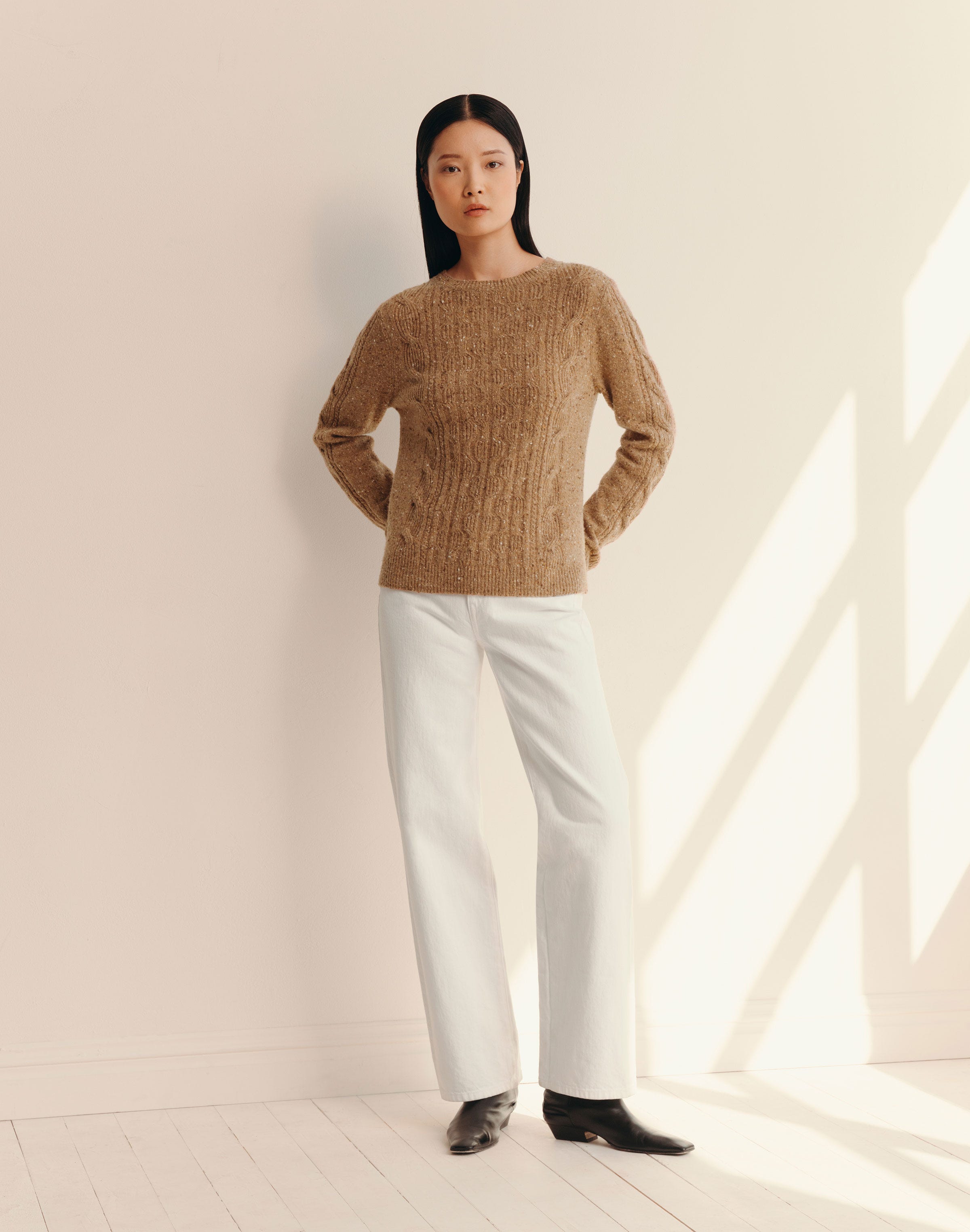 Cashmere Donegal Cable Knit Crewneck Sweater