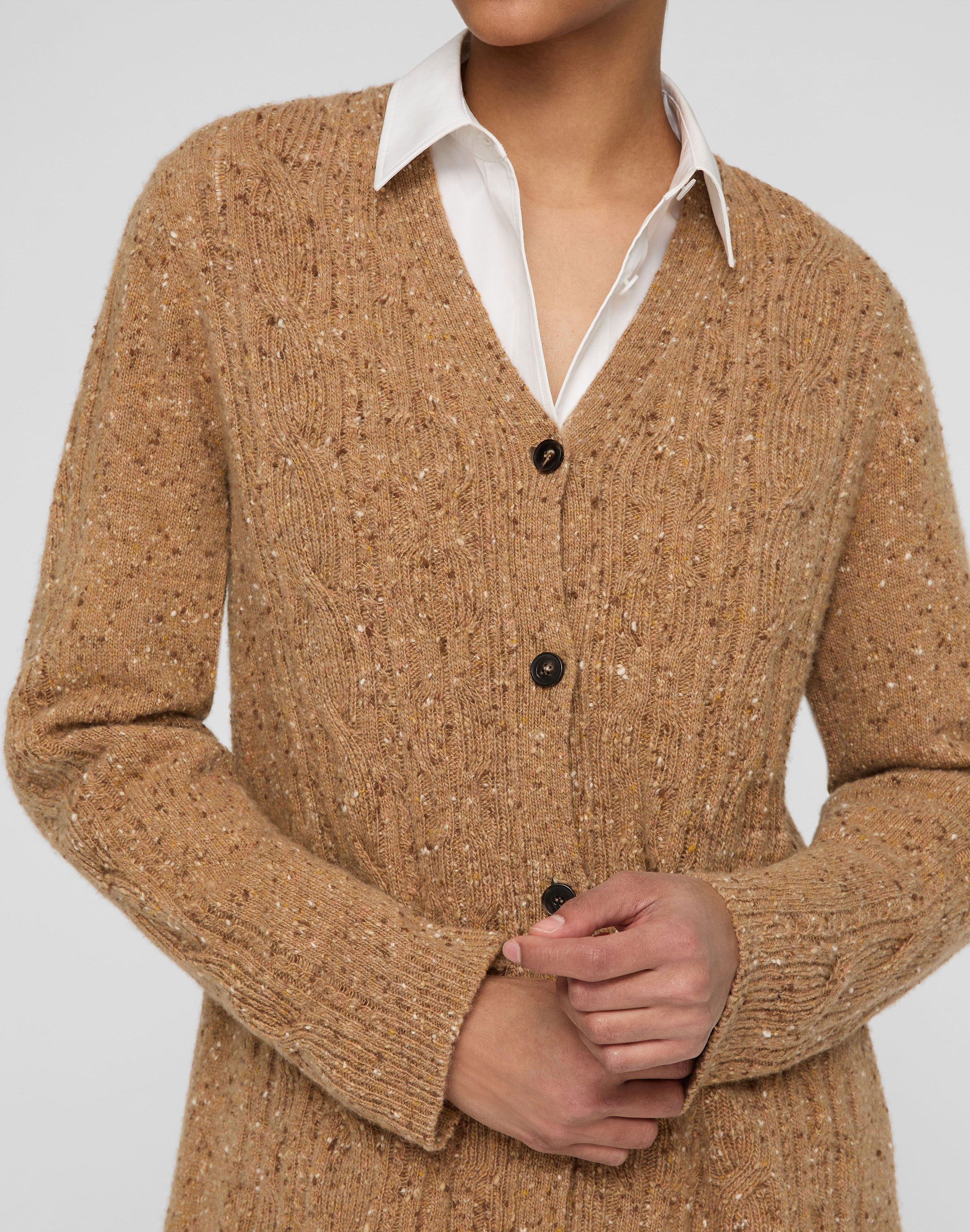Cashmere Donegal Cable Knit Button Front Cardigan