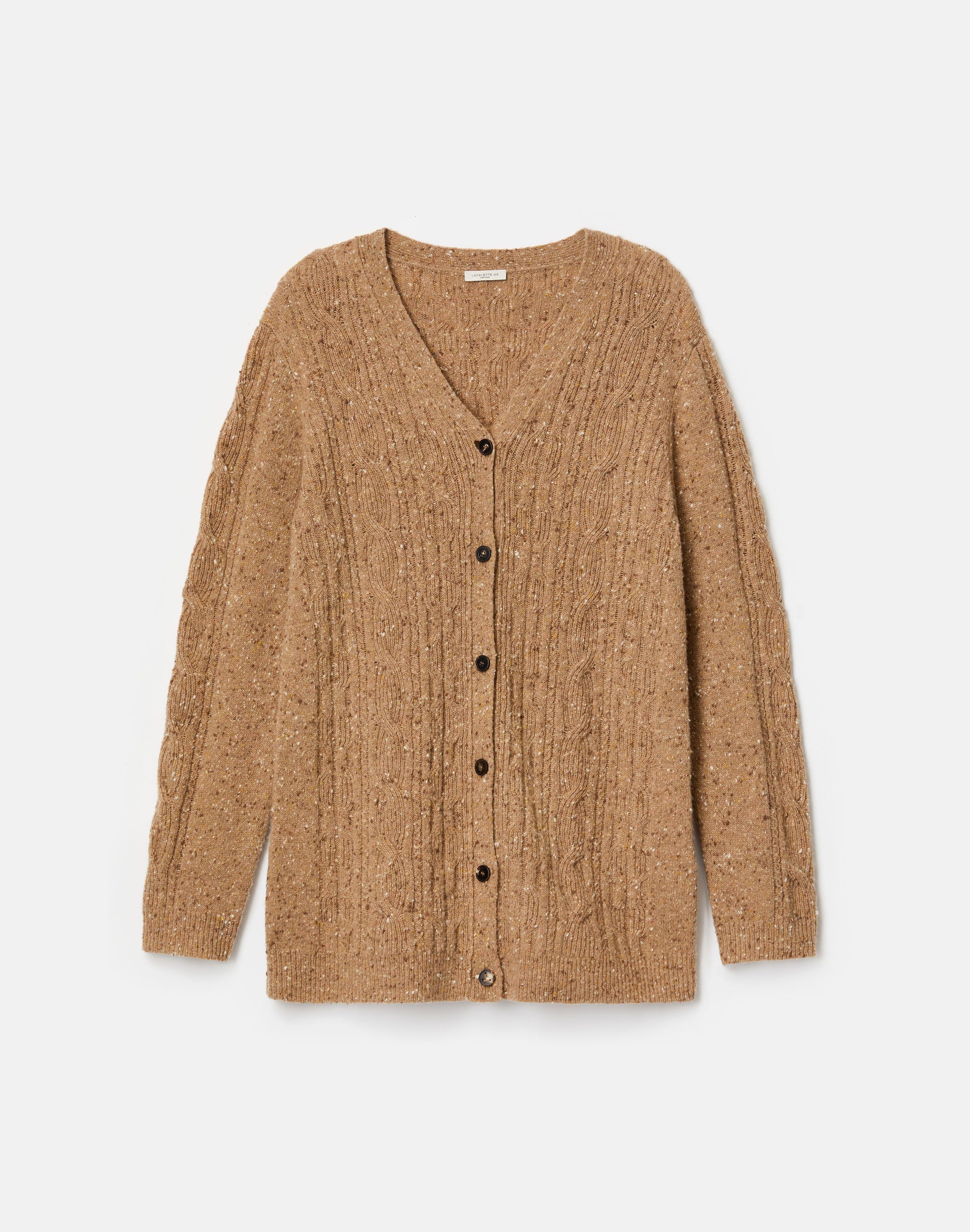 Cashmere Donegal Cable Knit Button Front Cardigan