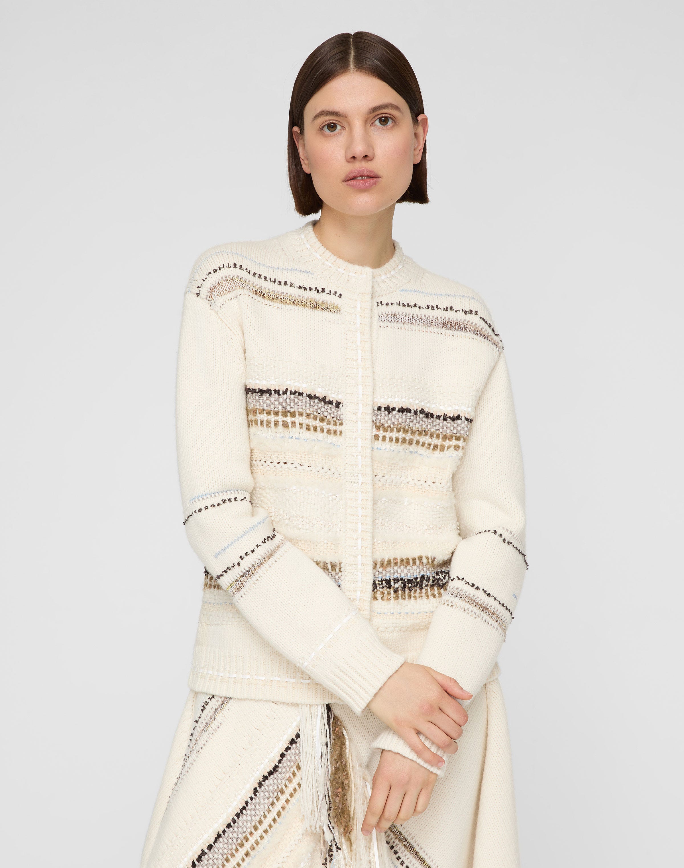 Merino Wool-Cashmere Knit & Handwoven Cardigan