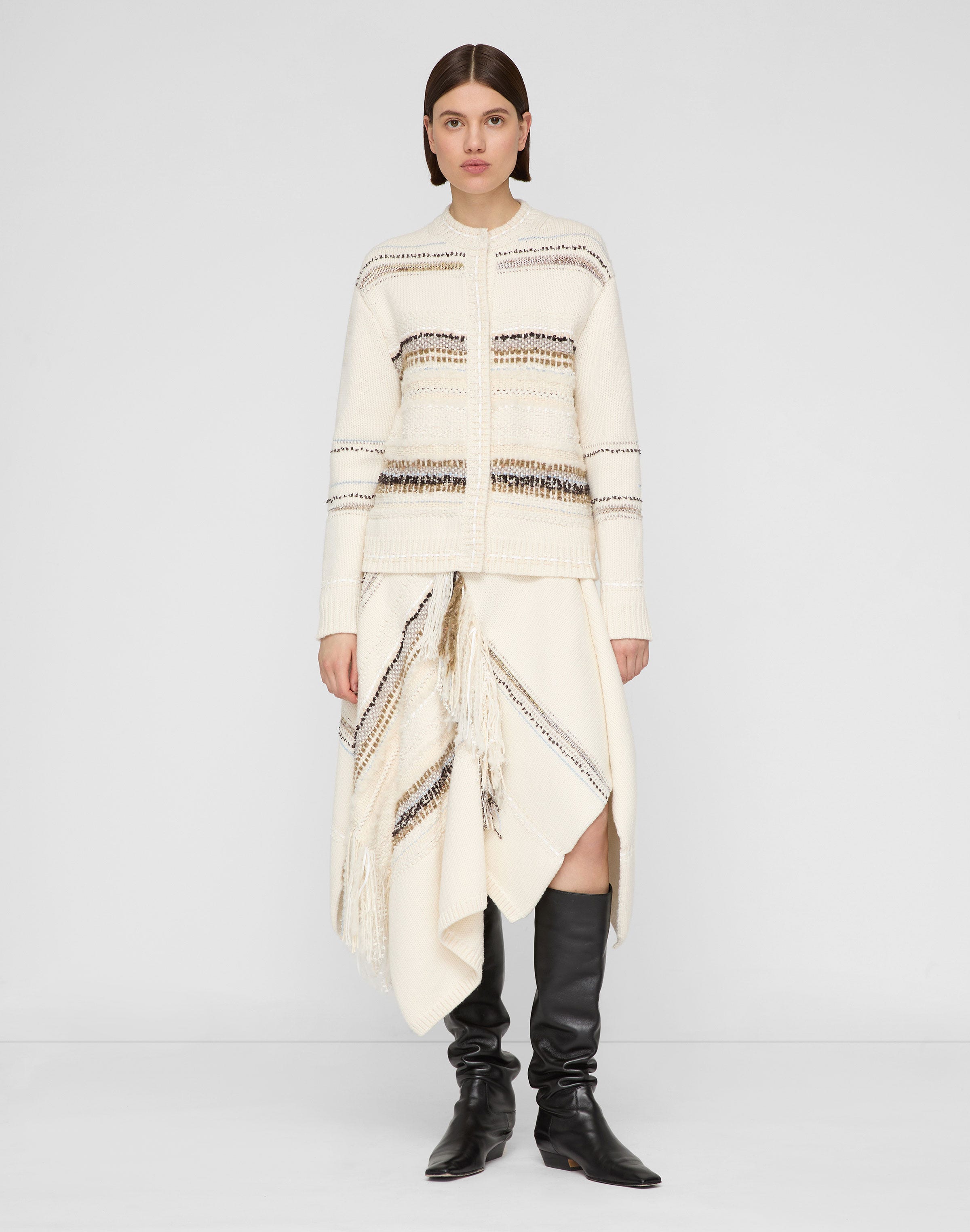 Merino Wool-Cashmere Knit & Handwoven Cardigan