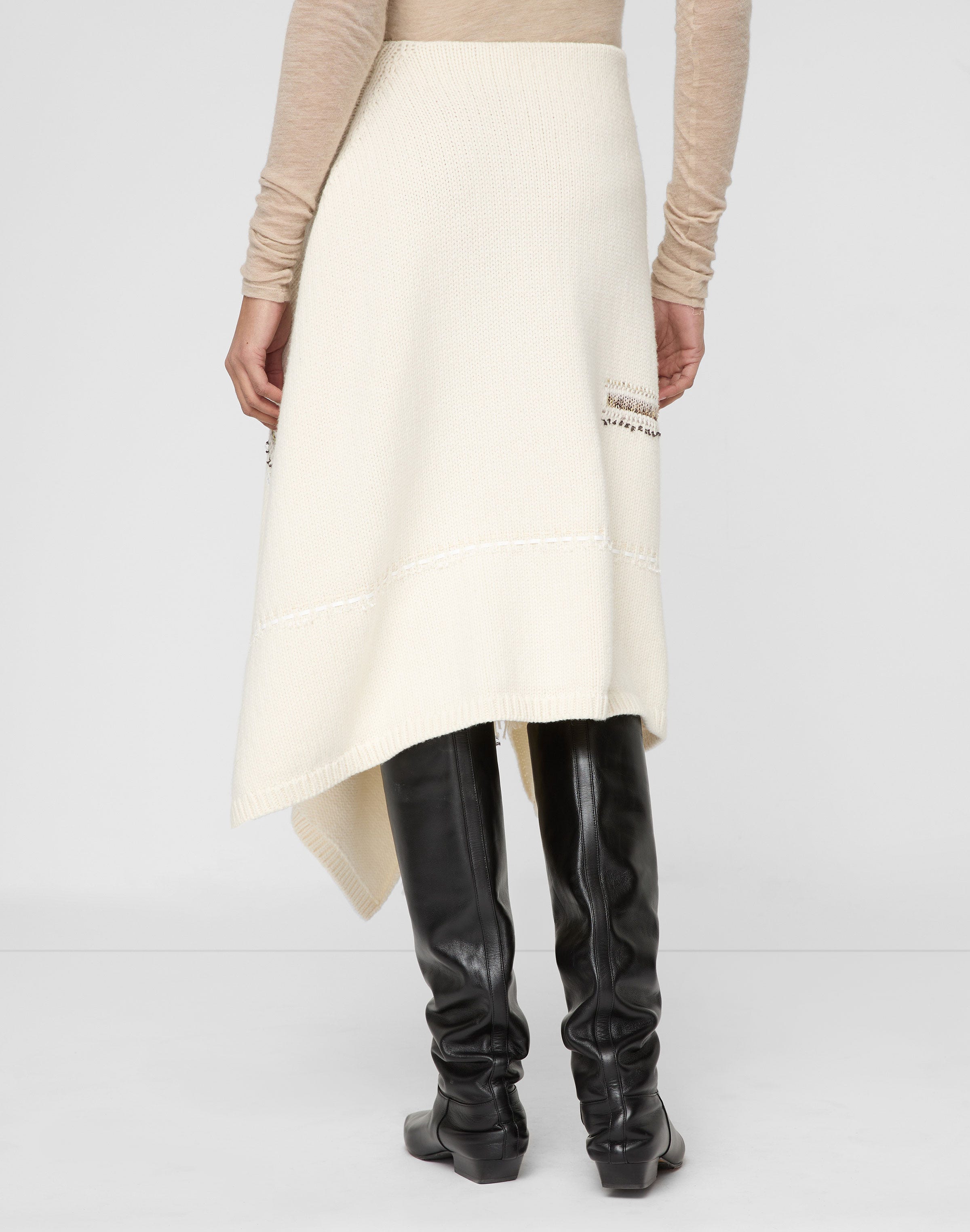 Merino Wool-Cashmere Knit & Handwoven Fringe Skirt