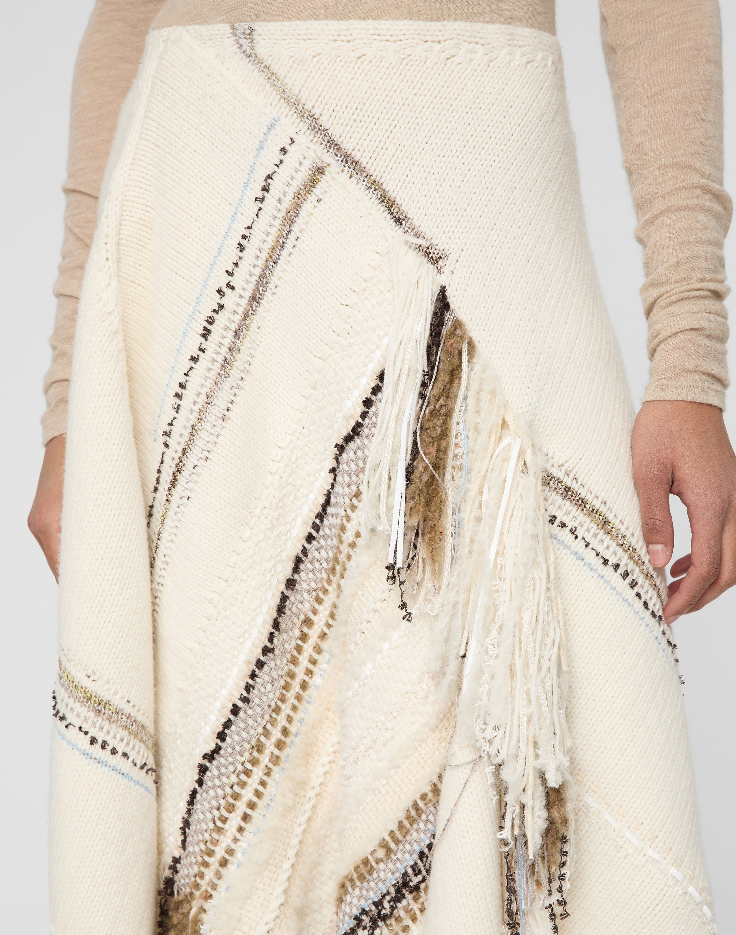 Merino Wool-Cashmere Knit & Handwoven Fringe Skirt