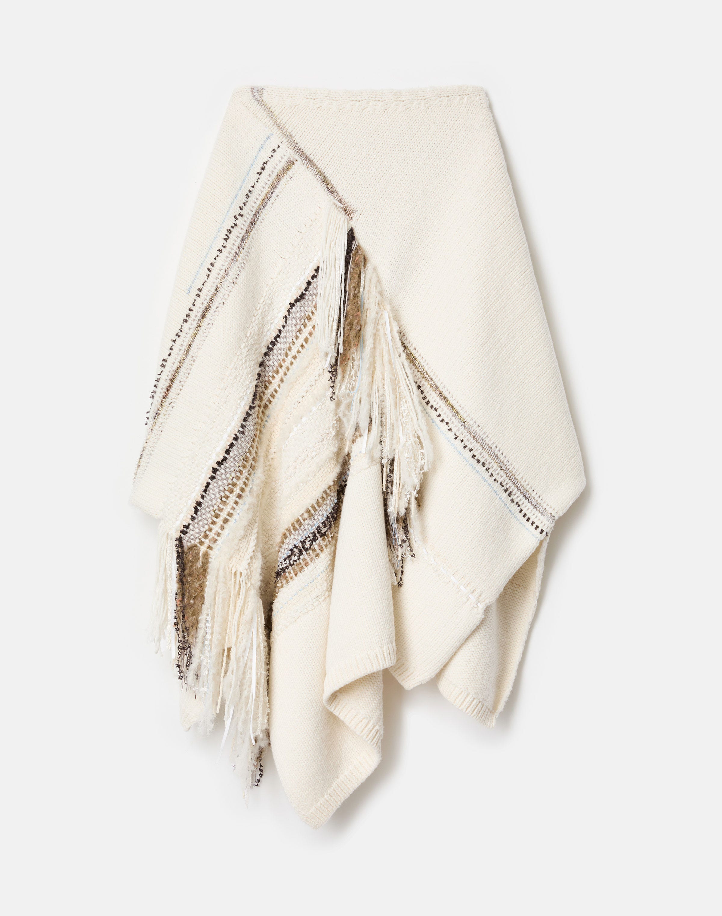 Merino Wool-Cashmere Knit & Handwoven Fringe Skirt