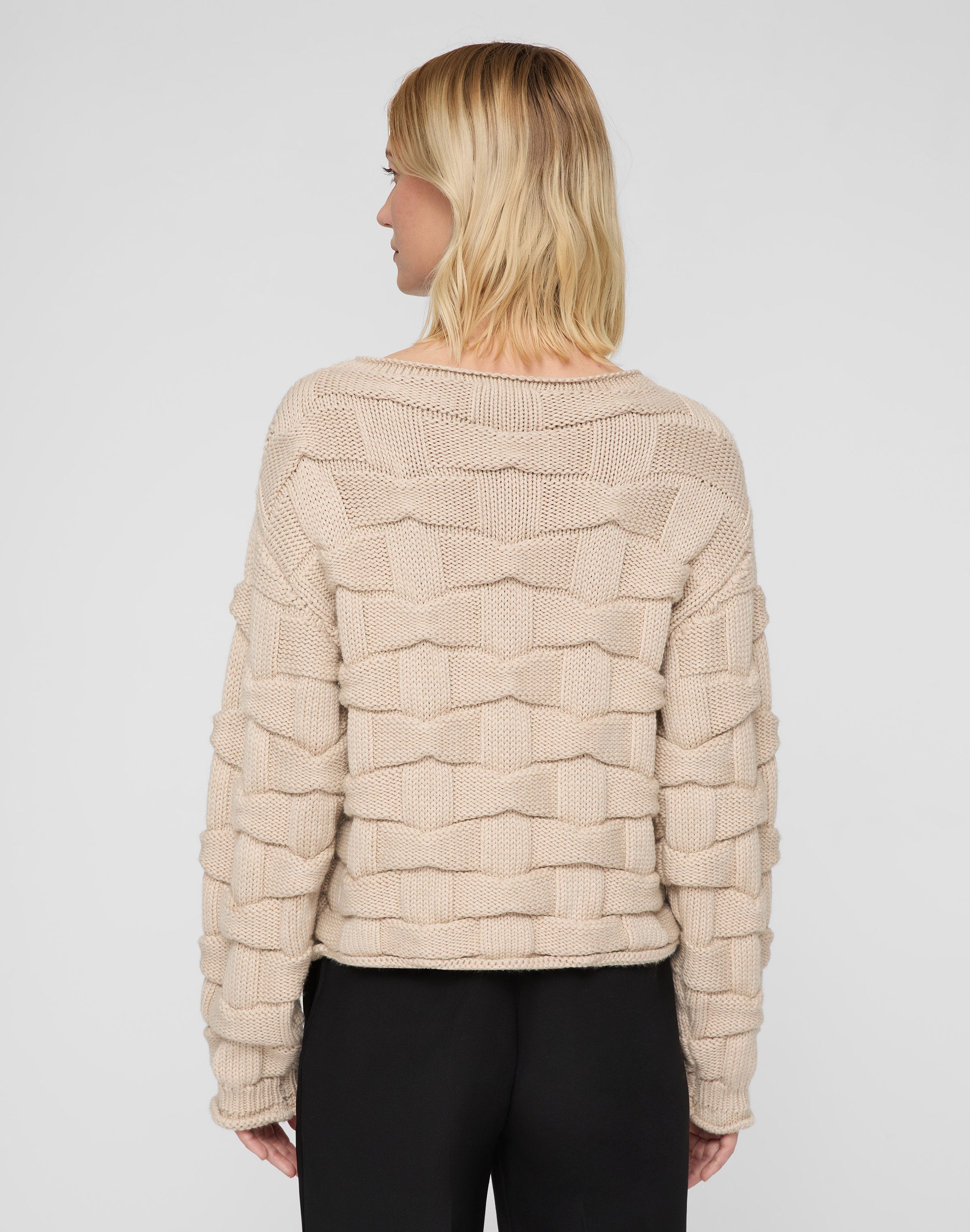 Lofty Merino Wool Basket Stitch Sweater