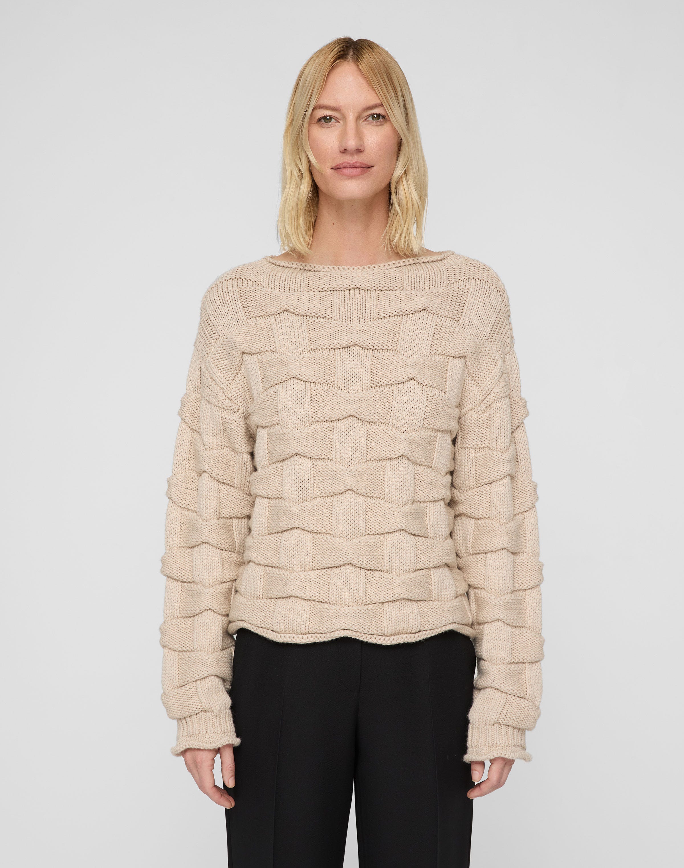 Lofty Merino Wool Basket Stitch Sweater