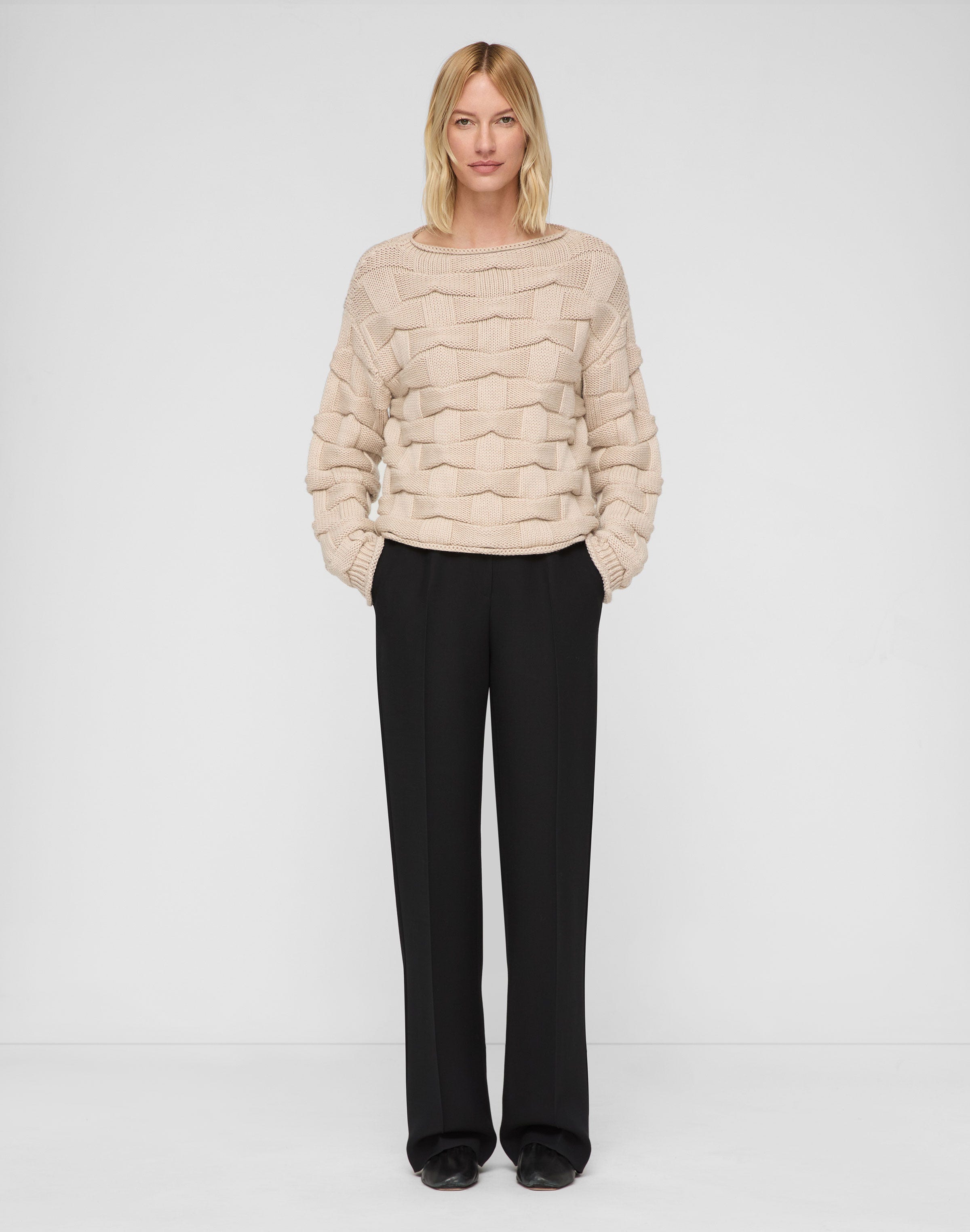 Lofty Merino Wool Basket Stitch Sweater