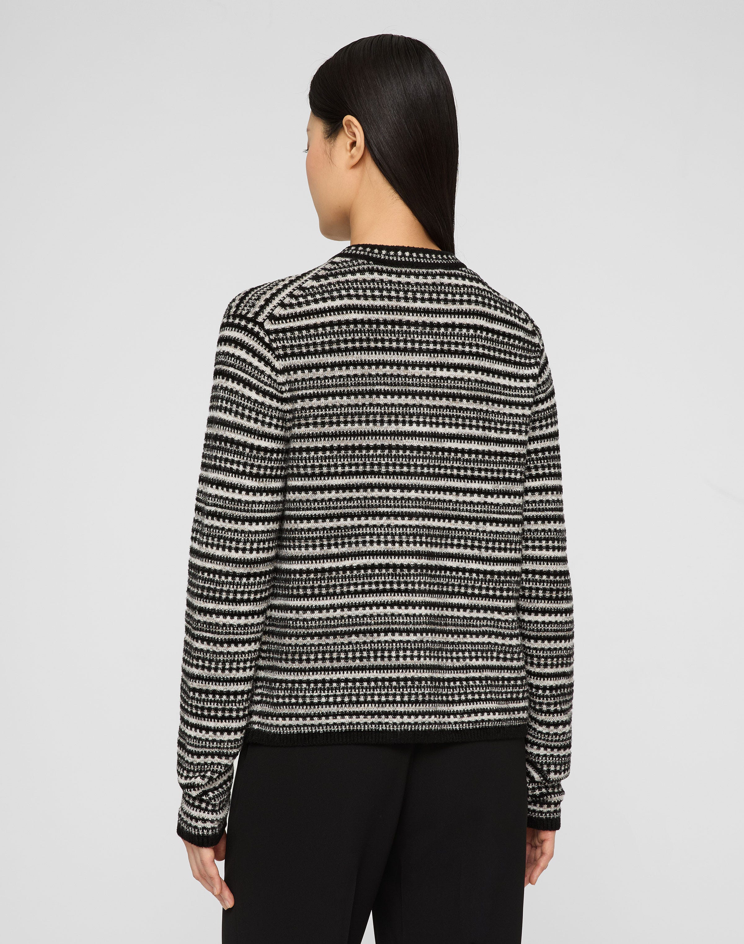 Velour-Wool Mixed Stitch Button Cardigan