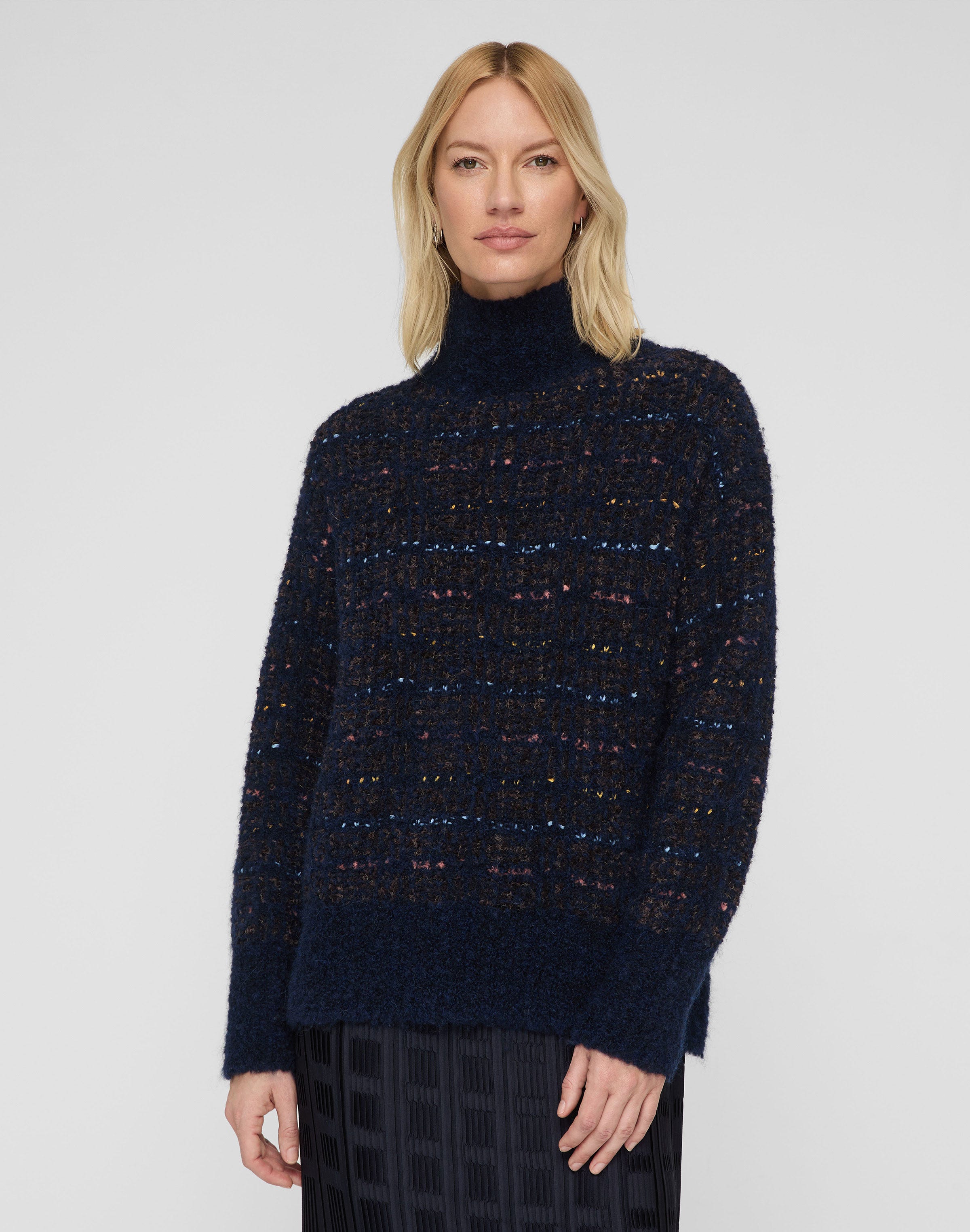 Lofty Alpaca-Linen Bouclé Turtleneck Sweater